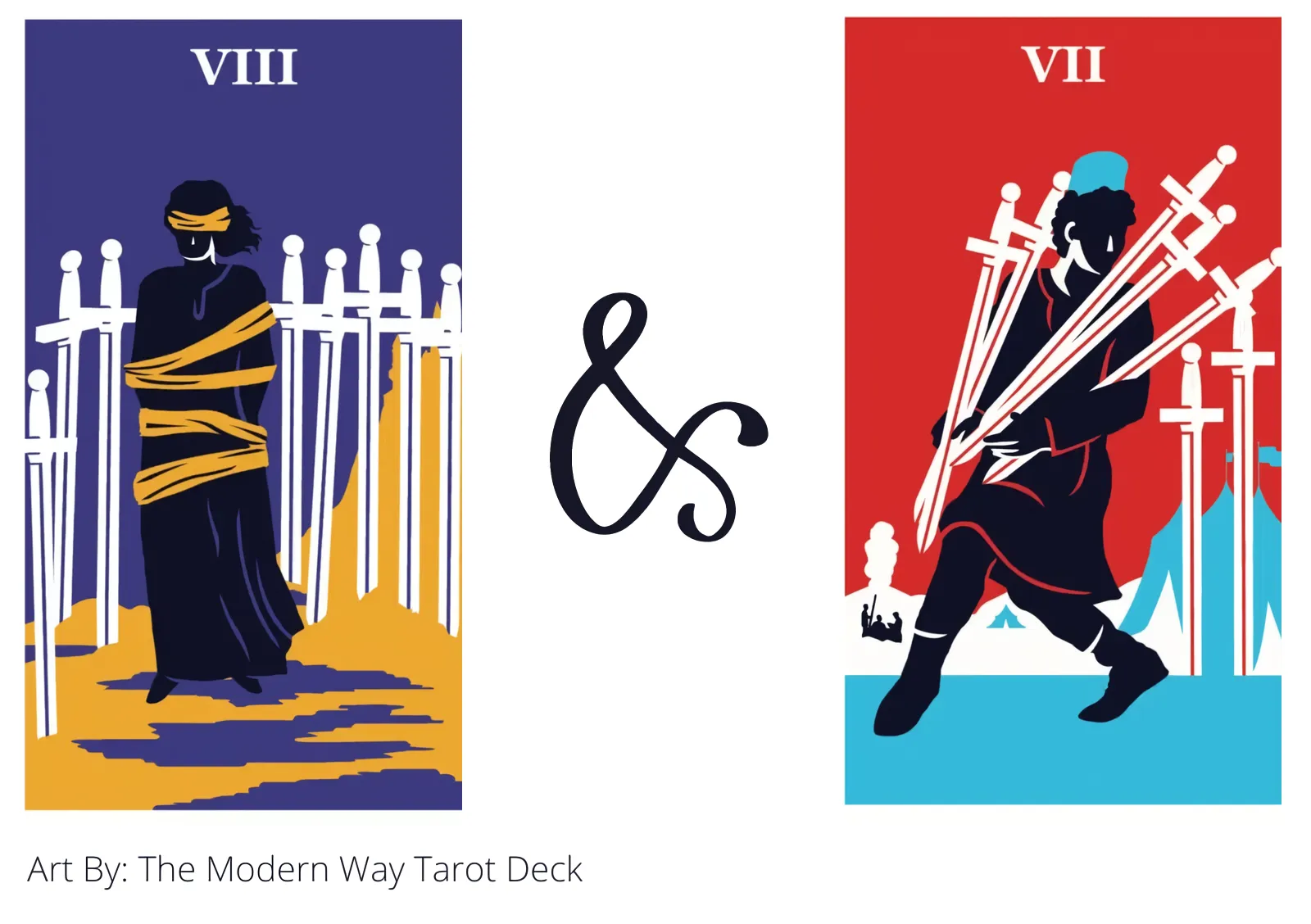 eight of swords and seven of swords tarot cards together