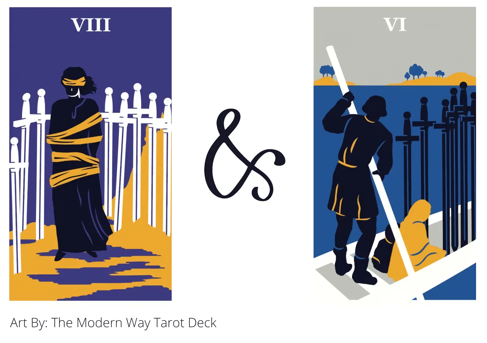 eight of swords and six of swords tarot cards together