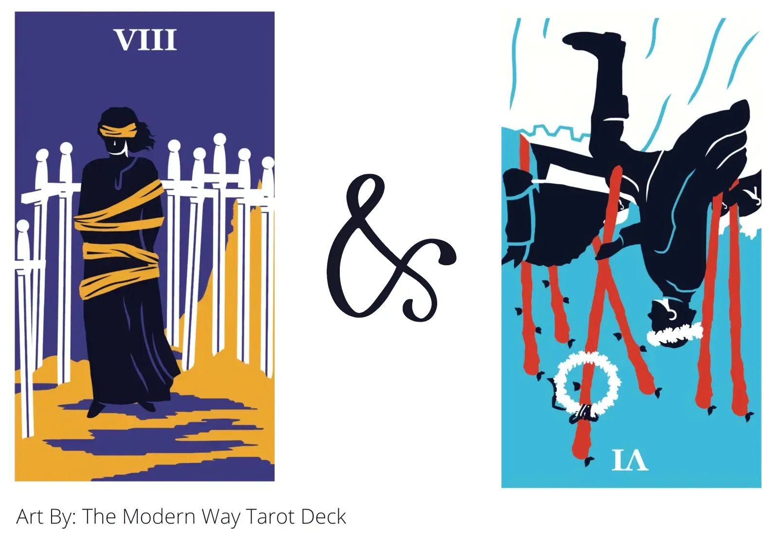 eight of swords and six of wands reversed tarot cards together
