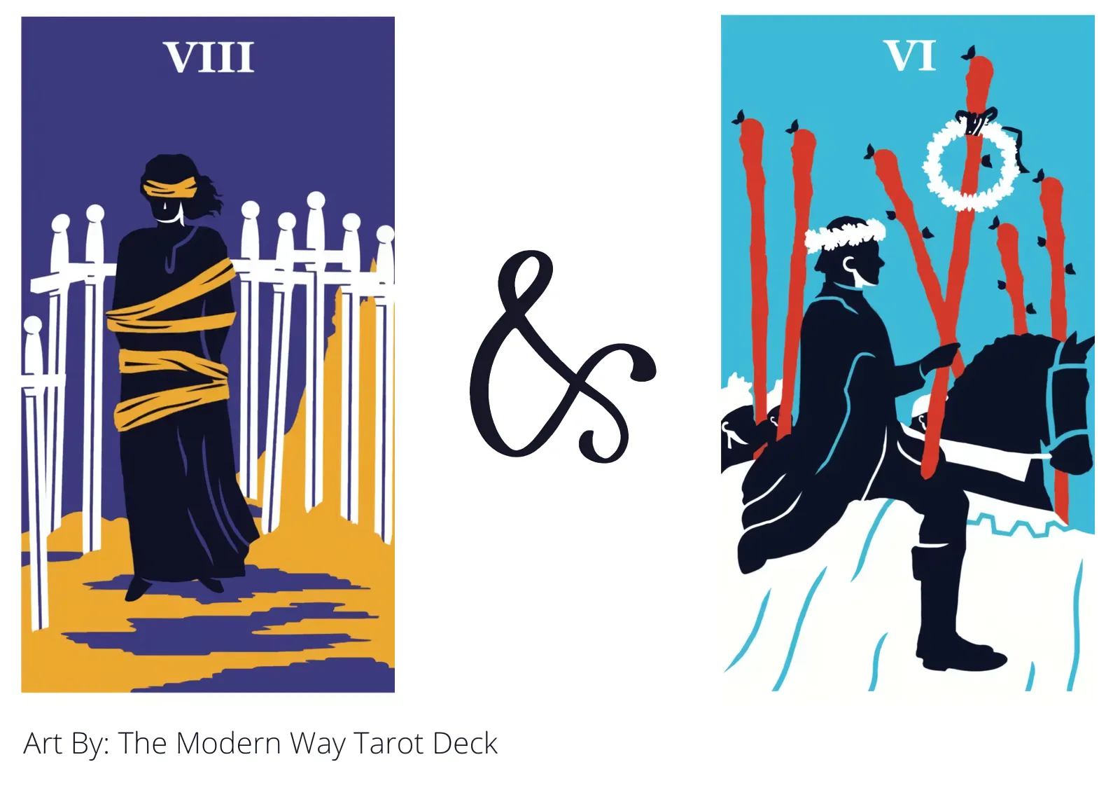 eight of swords and six of wands tarot cards together