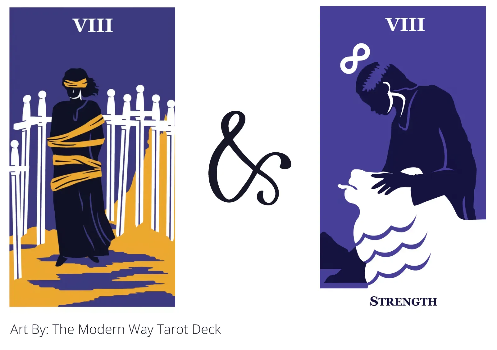 eight of swords and strength tarot cards together
