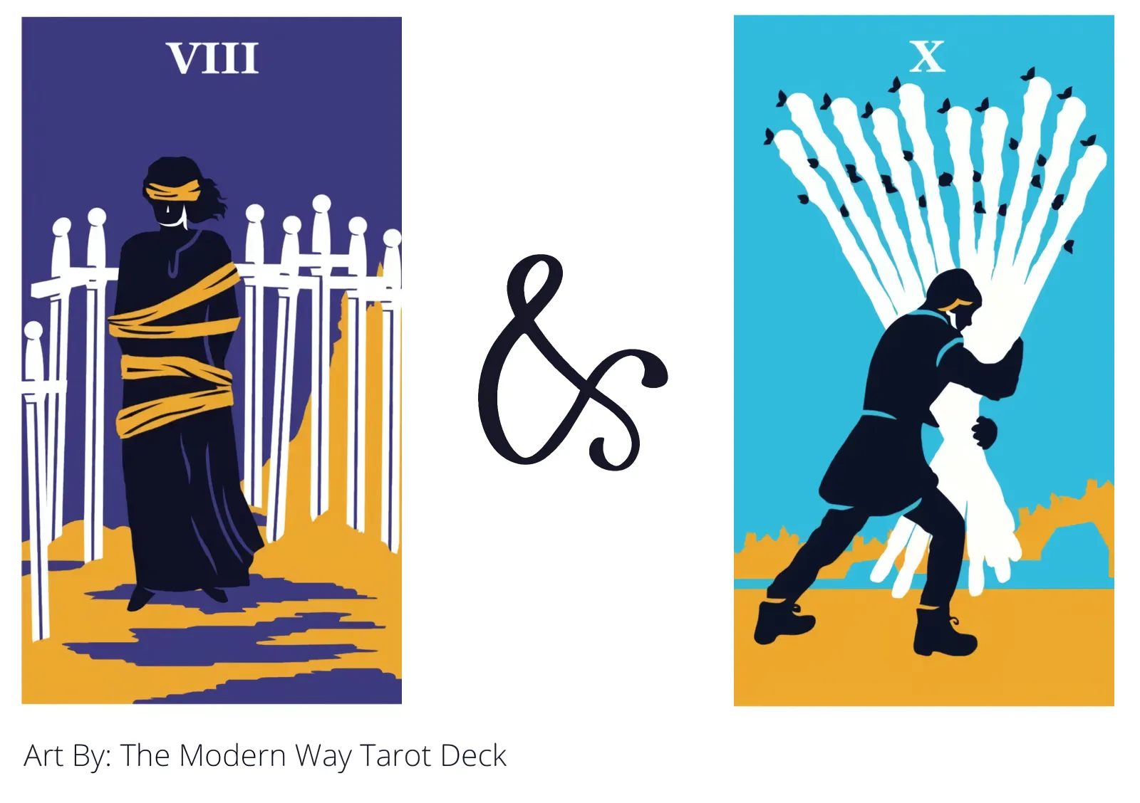 eight of swords and ten of wands tarot cards together