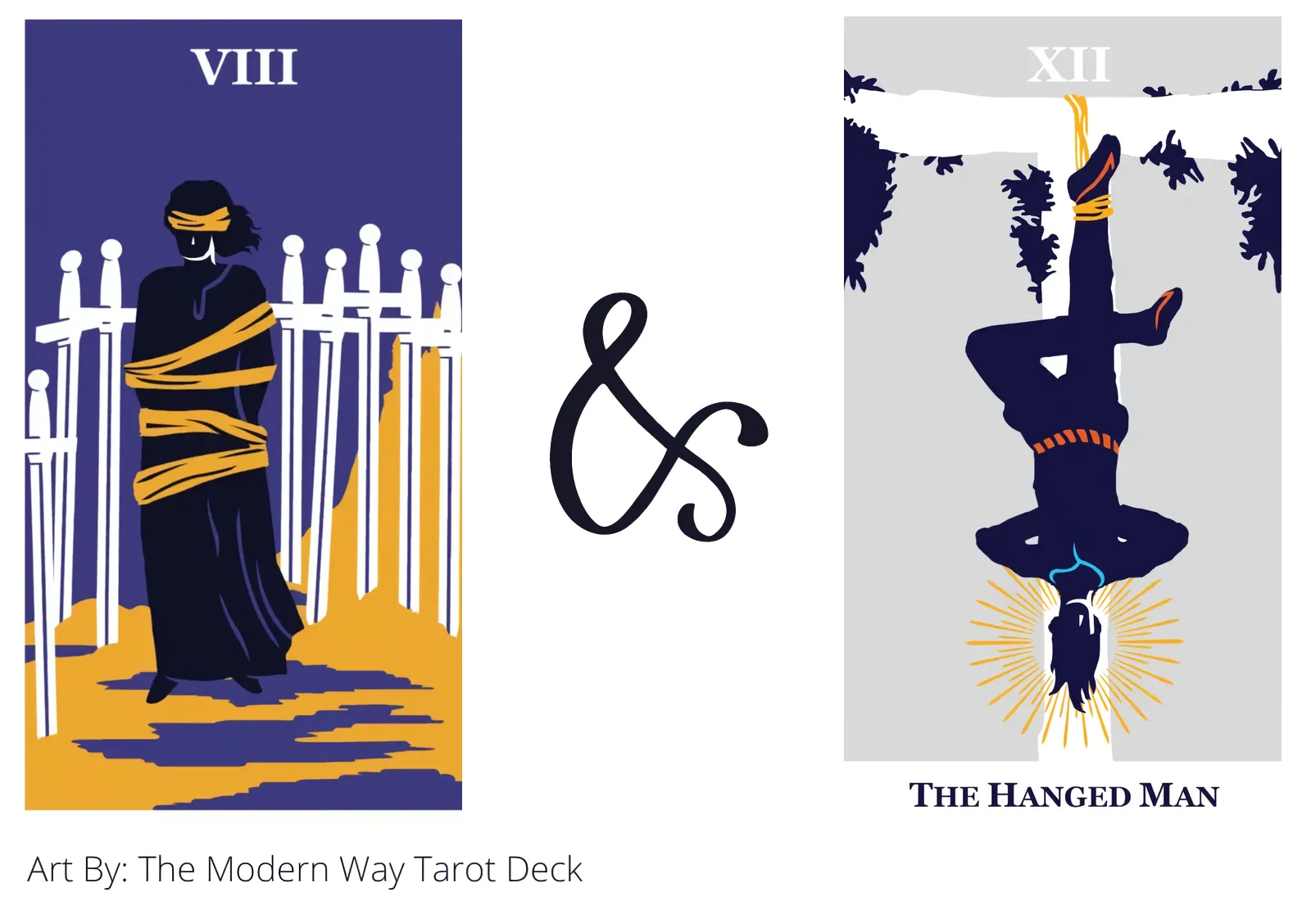 eight of swords and the hanged man tarot cards together