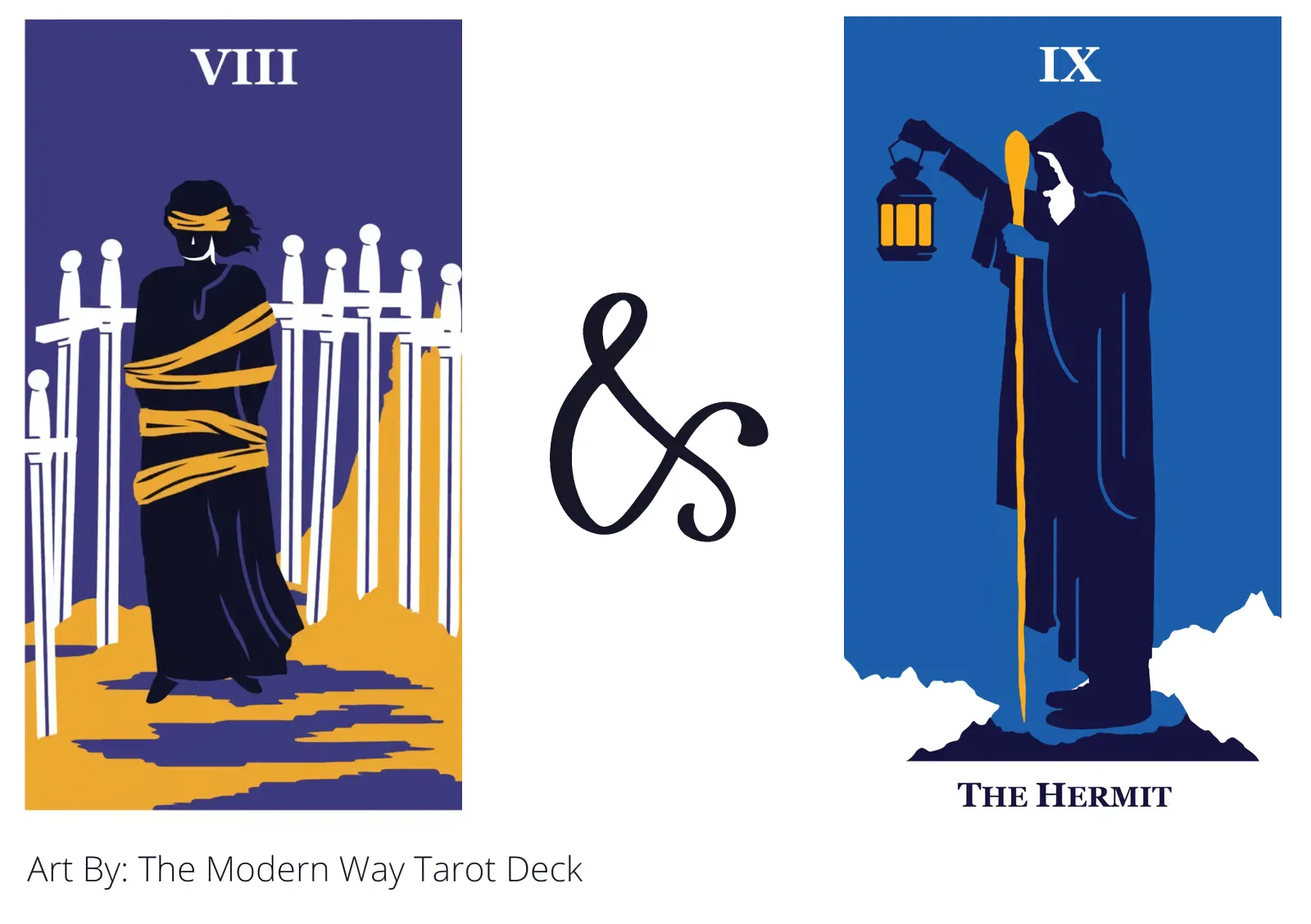 eight of swords and the hermit tarot cards together
