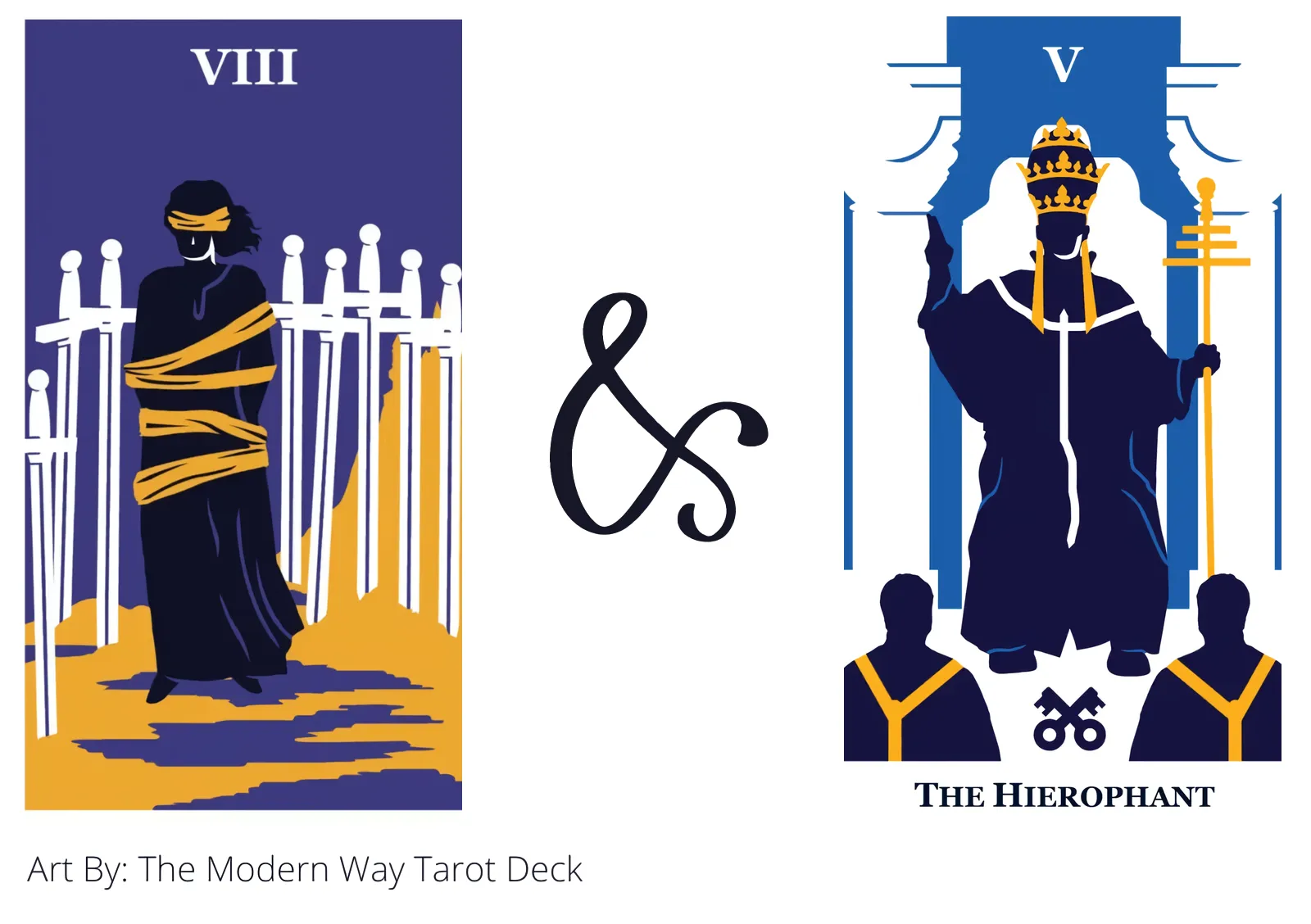 eight of swords and the hierophant tarot cards together