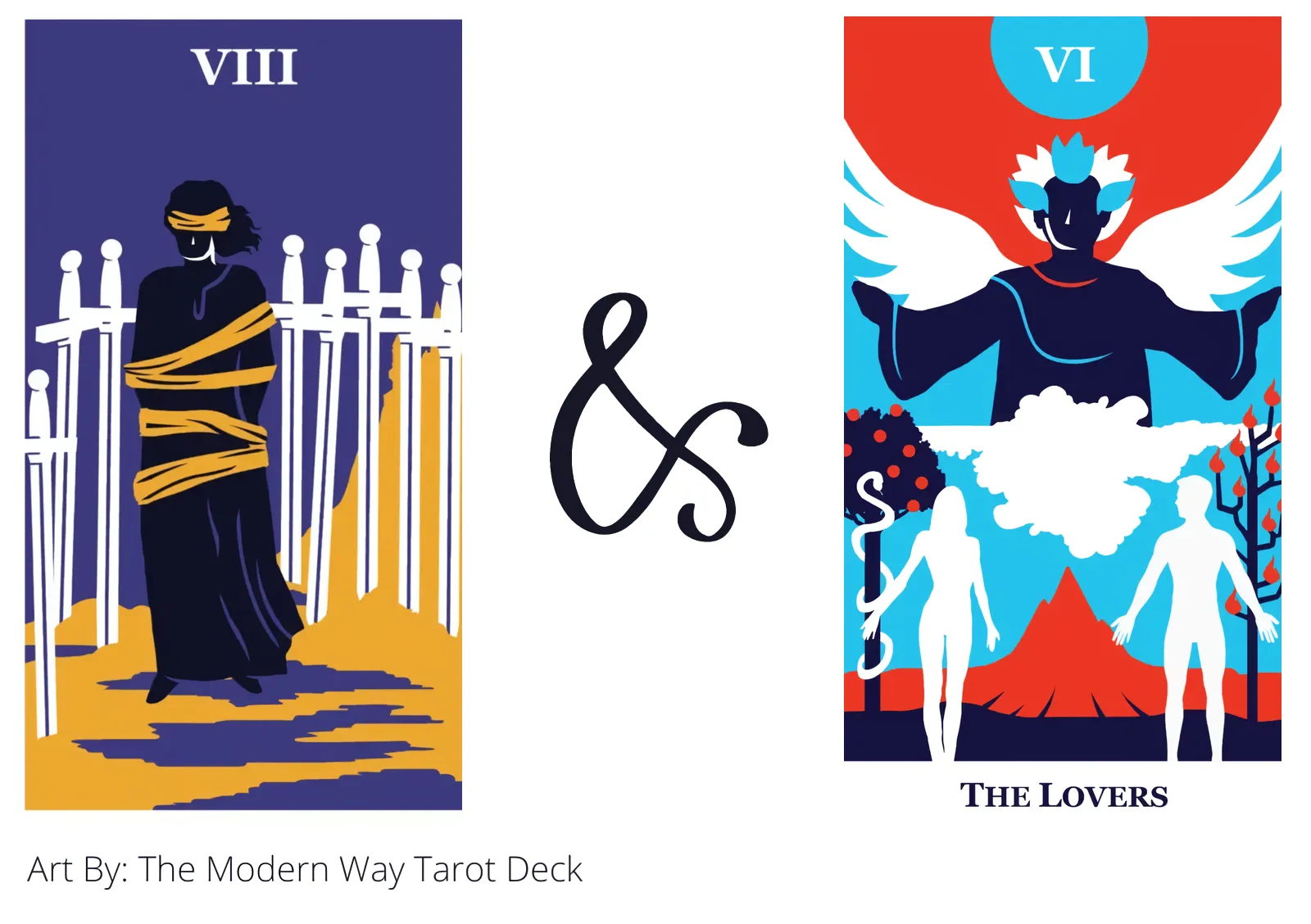 eight of swords and the lovers tarot cards together