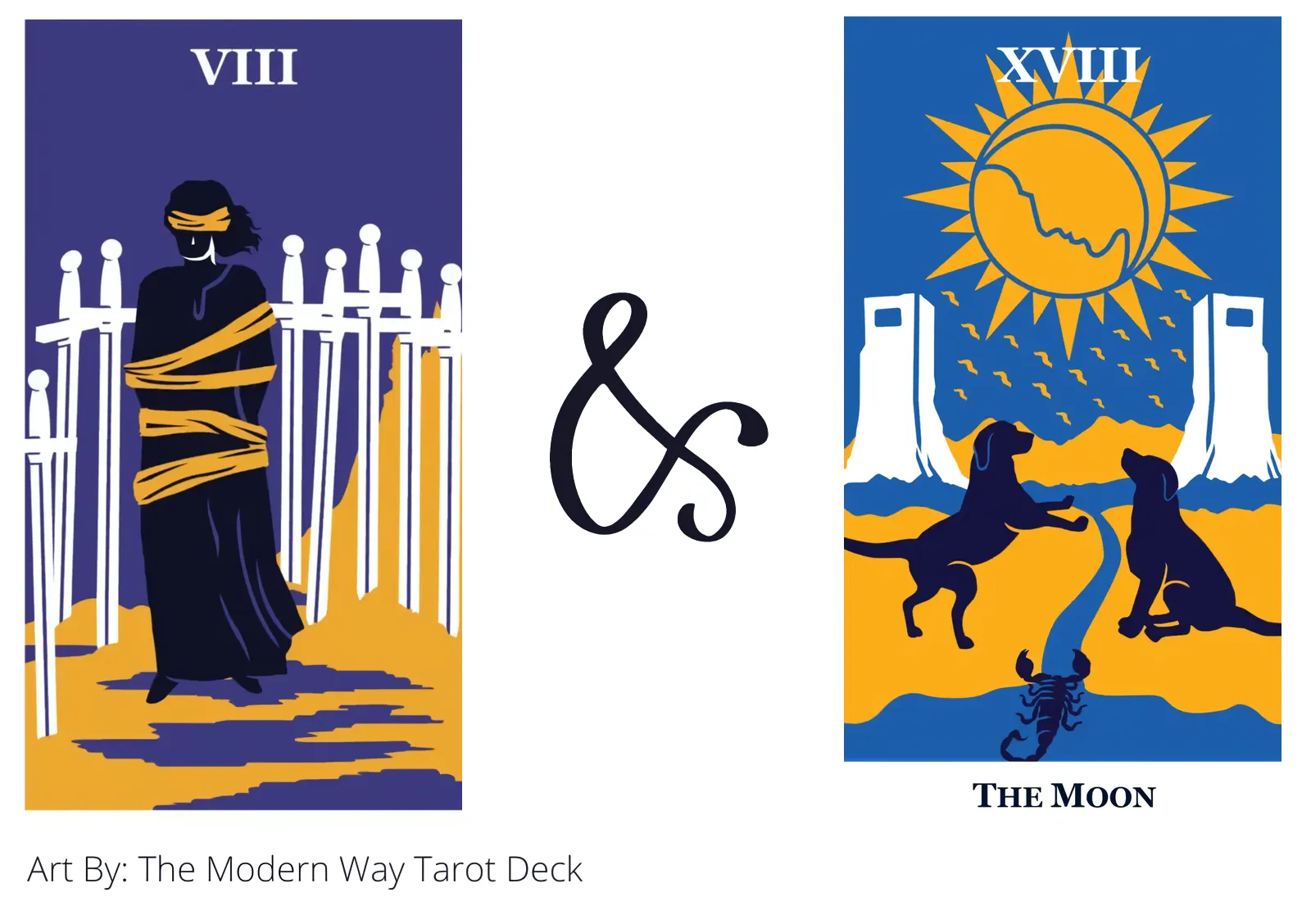 eight of swords and the moon tarot cards together