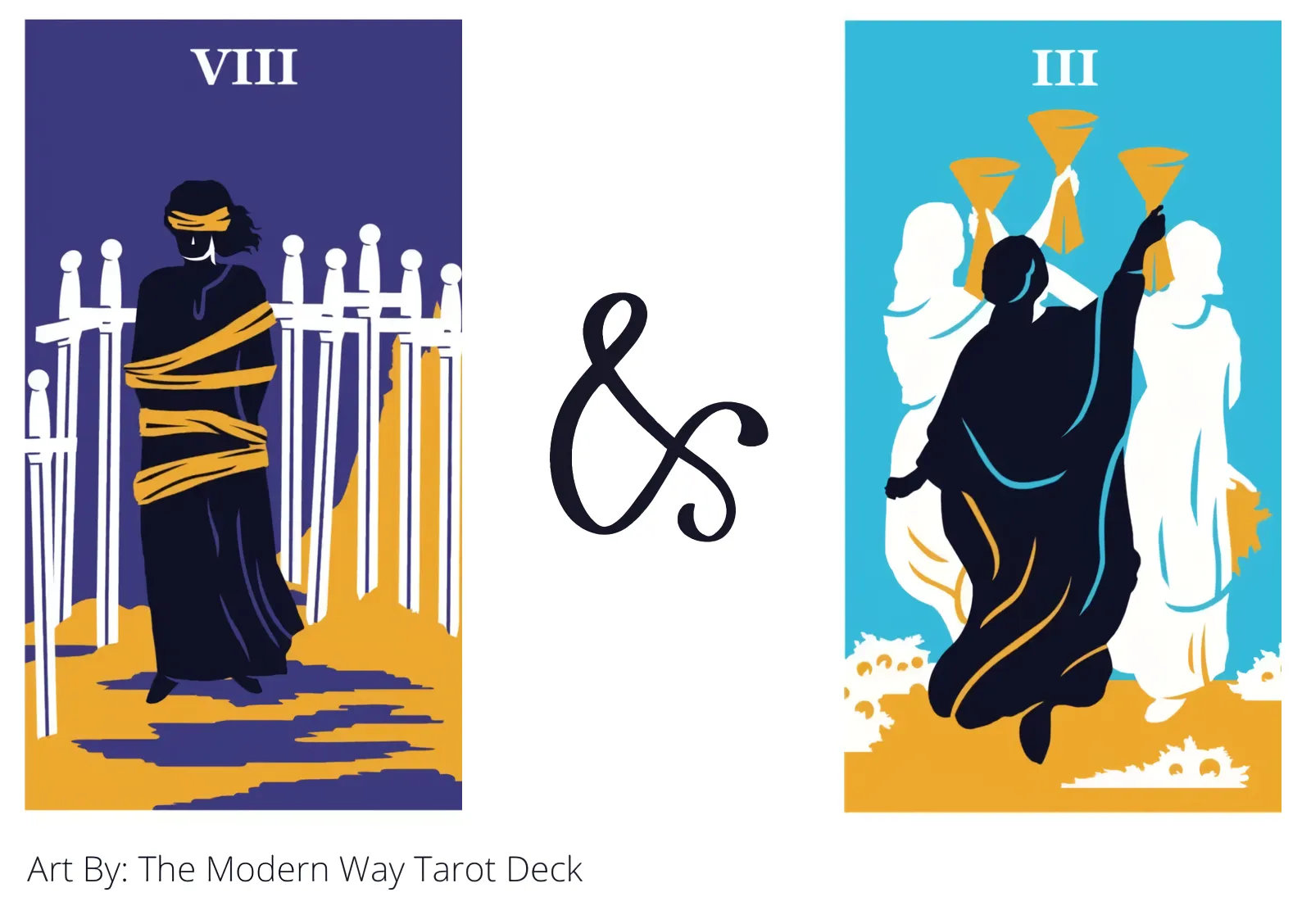 eight of swords and three of cups tarot cards together