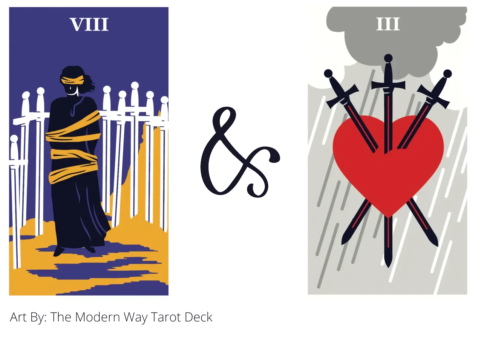 eight of swords and three of swords tarot cards together