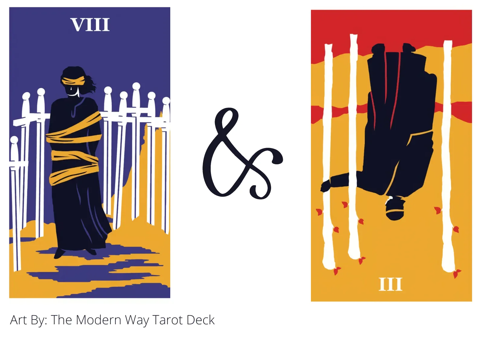 eight of swords and three of wands reversed tarot cards together