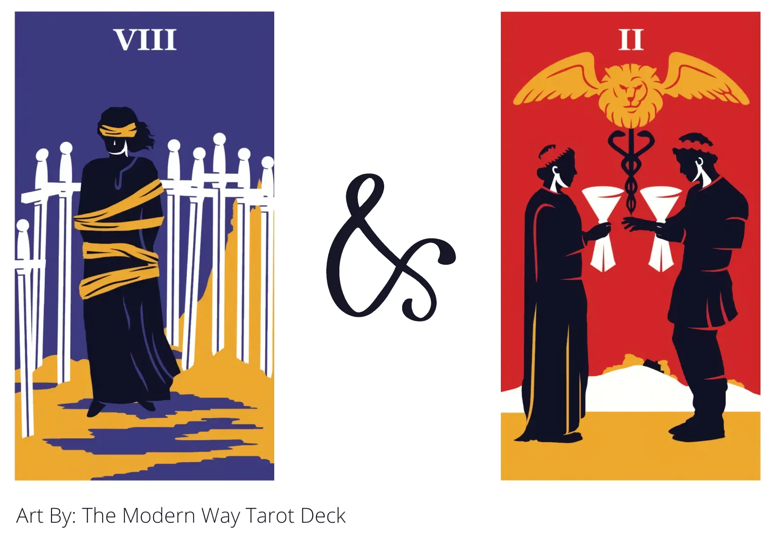 eight of swords and two of cups tarot cards together