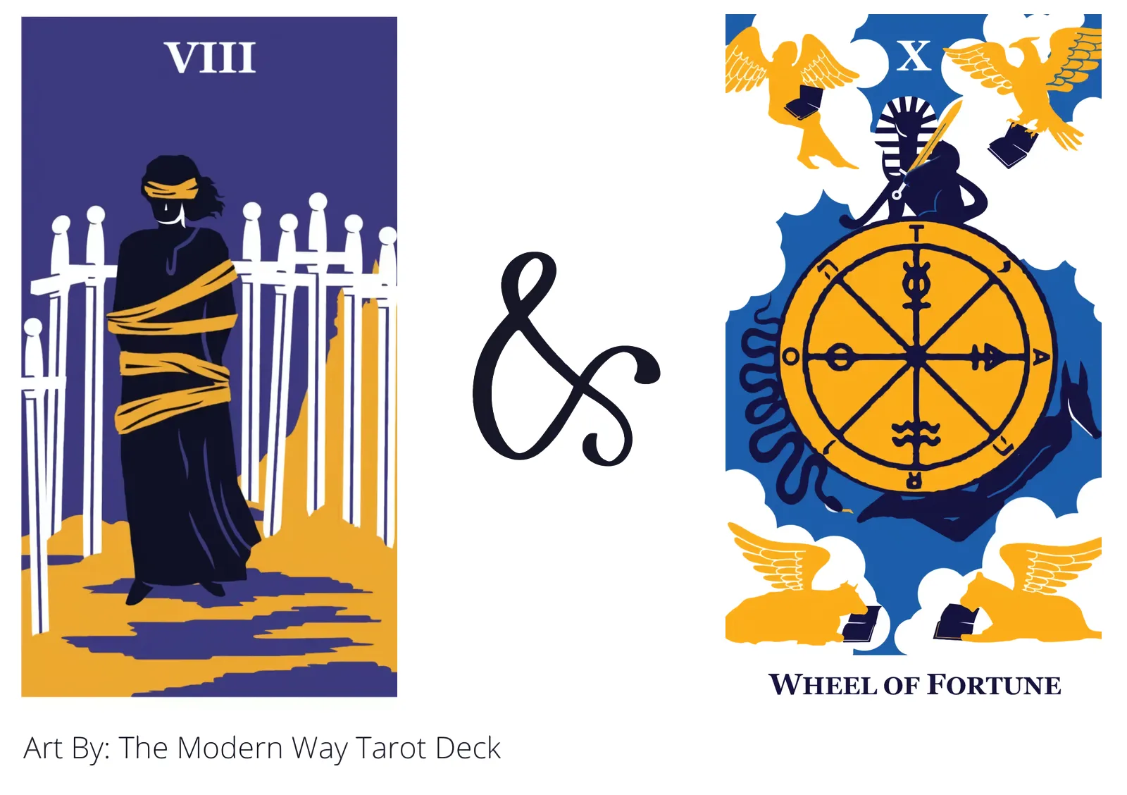 eight of swords and wheel of fortune tarot cards together