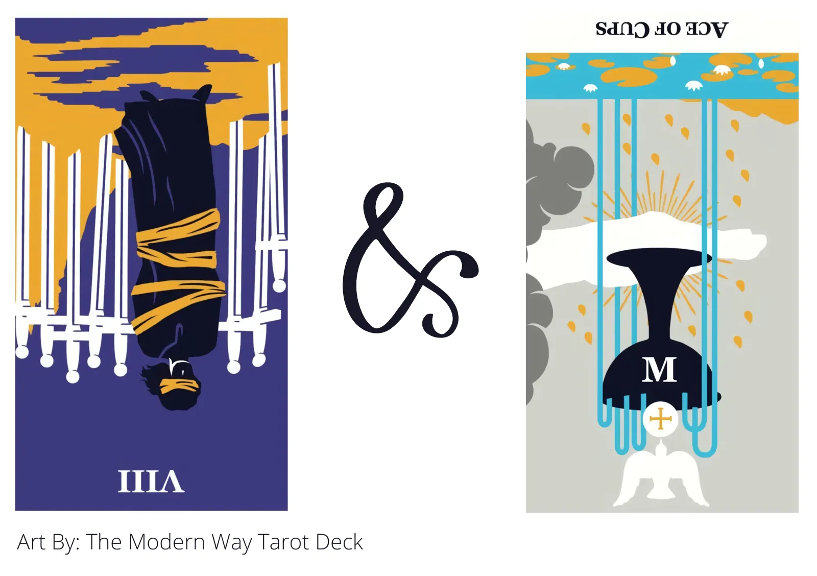 eight of swords reversed and ace of cups reversed tarot cards together