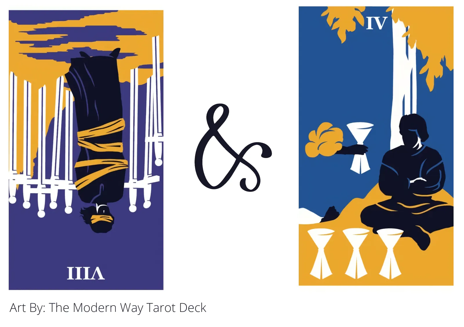 eight of swords reversed and four of cups tarot cards together