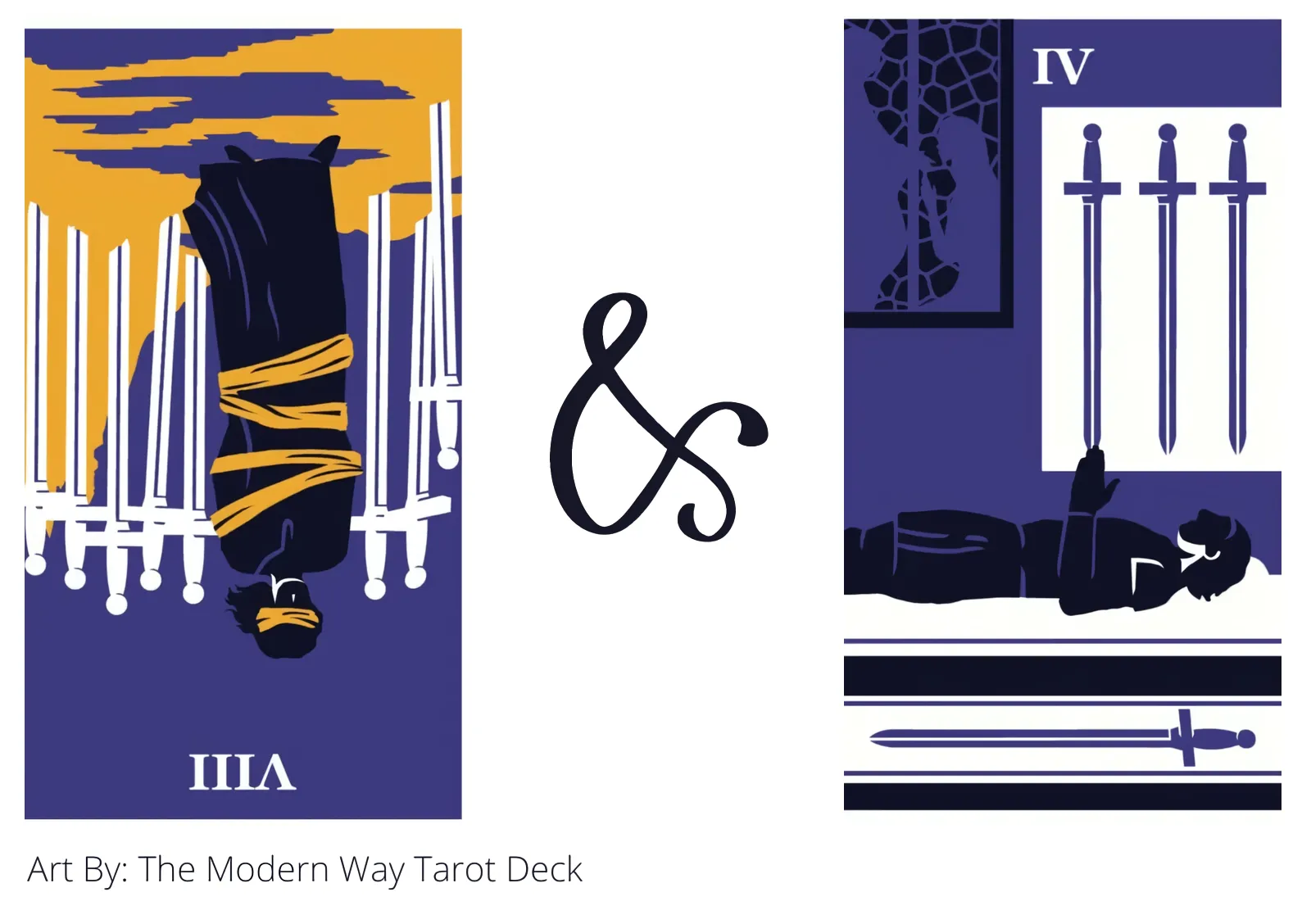 eight of swords reversed and four of swords tarot cards together