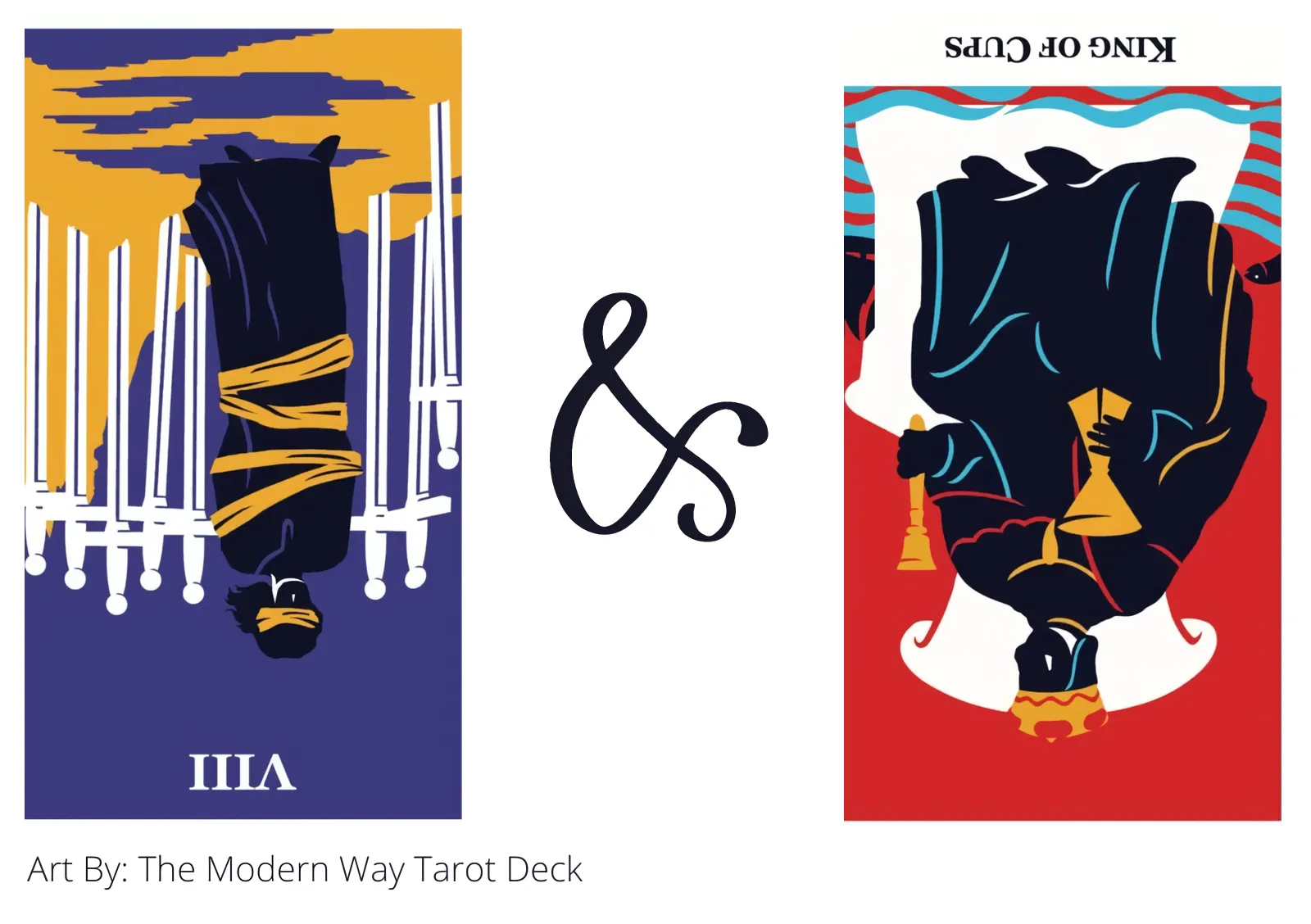 eight of swords reversed and king of cups reversed tarot cards together