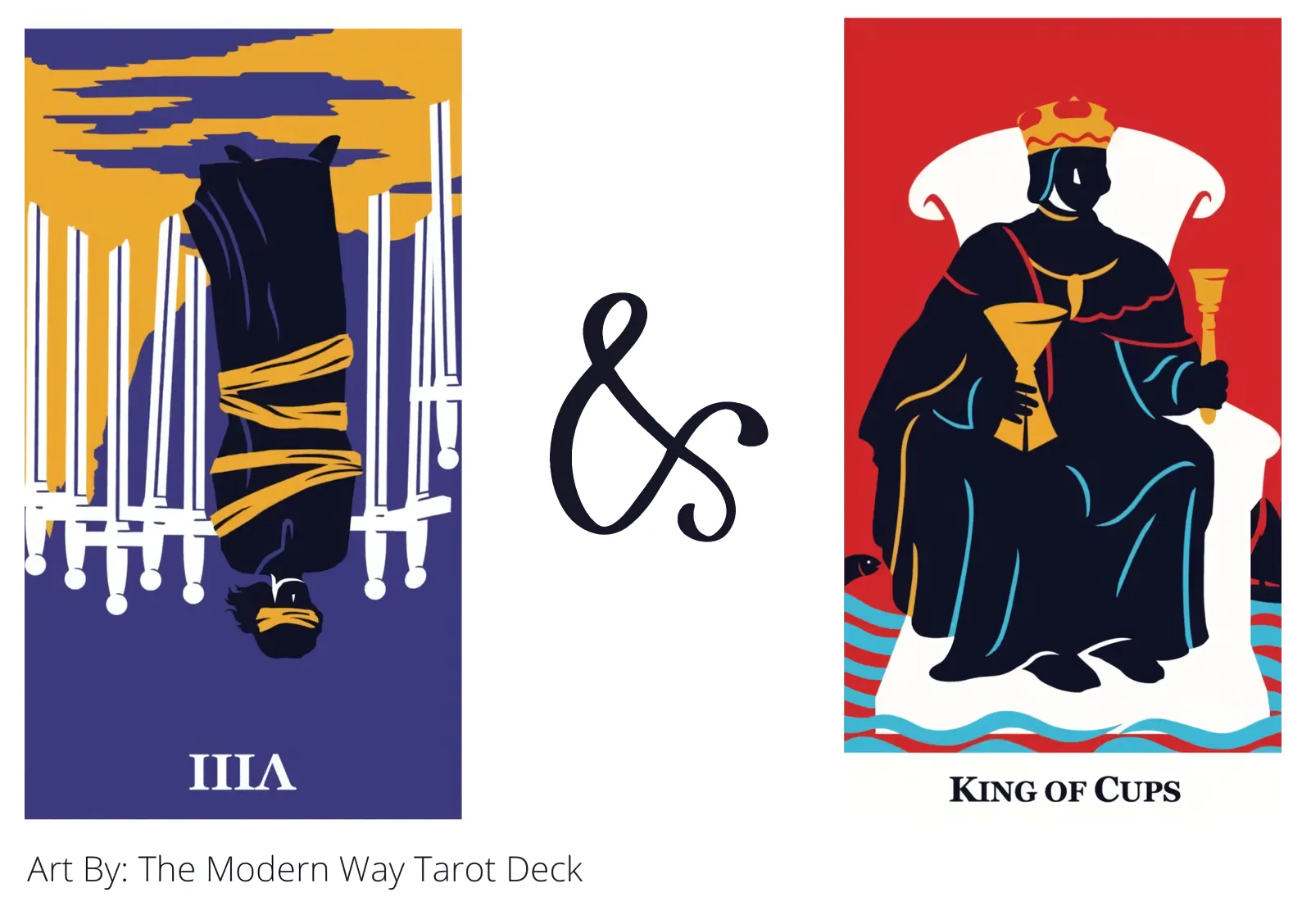 eight of swords reversed and king of cups tarot cards together