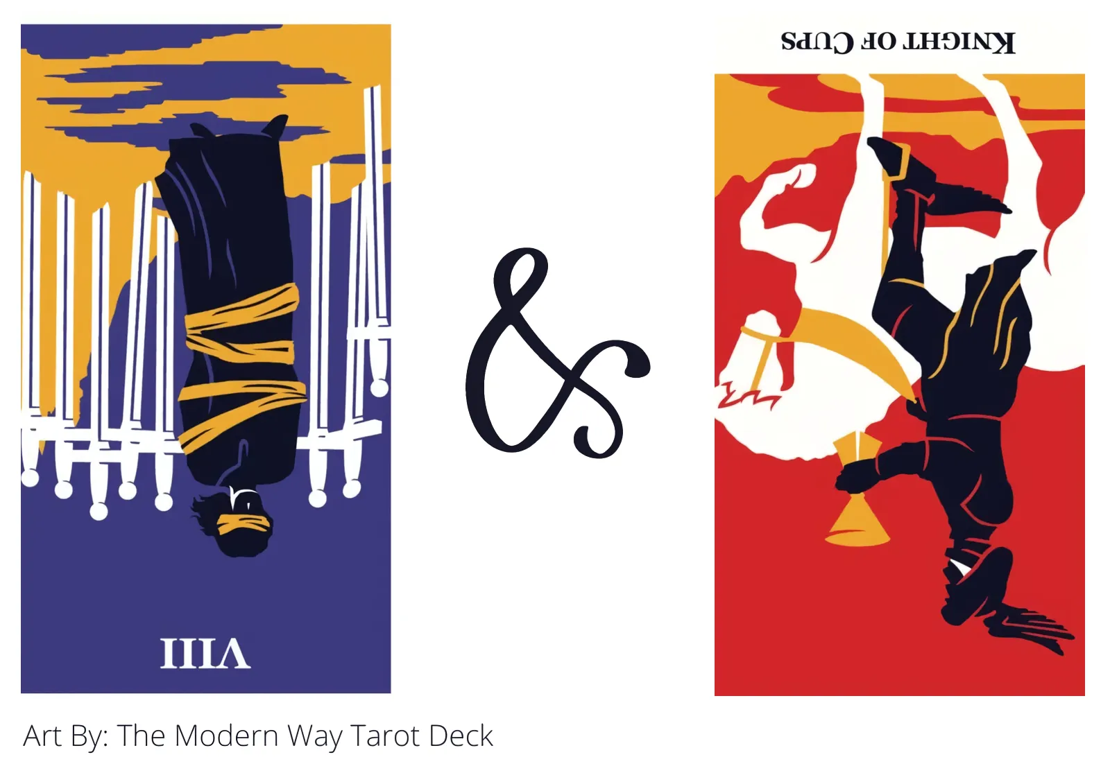 eight of swords reversed and knight of cups reversed tarot cards together