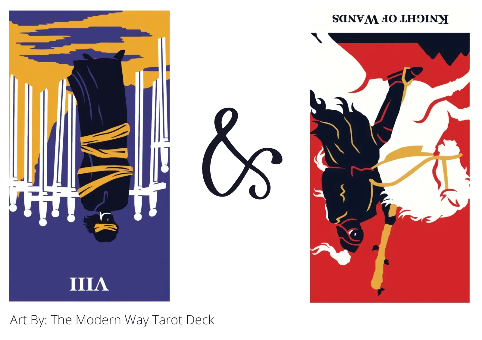 eight of swords reversed and knight of wands reversed tarot cards together