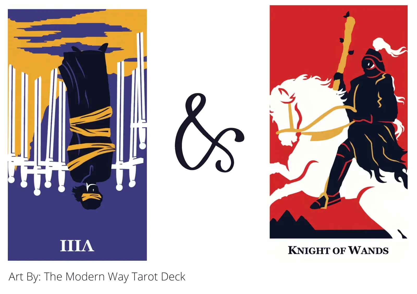 eight of swords reversed and knight of wands tarot cards together