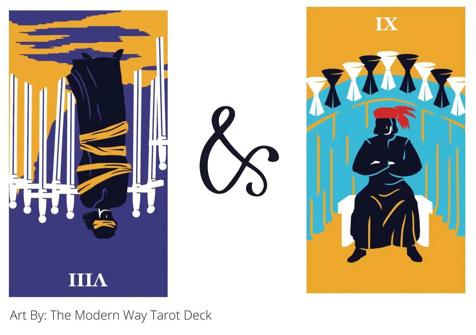 eight of swords reversed and nine of cups tarot cards together