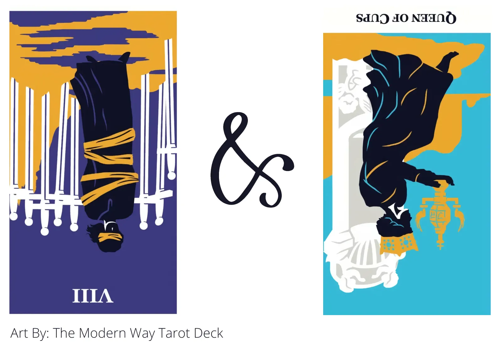 eight of swords reversed and queen of cups reversed tarot cards together