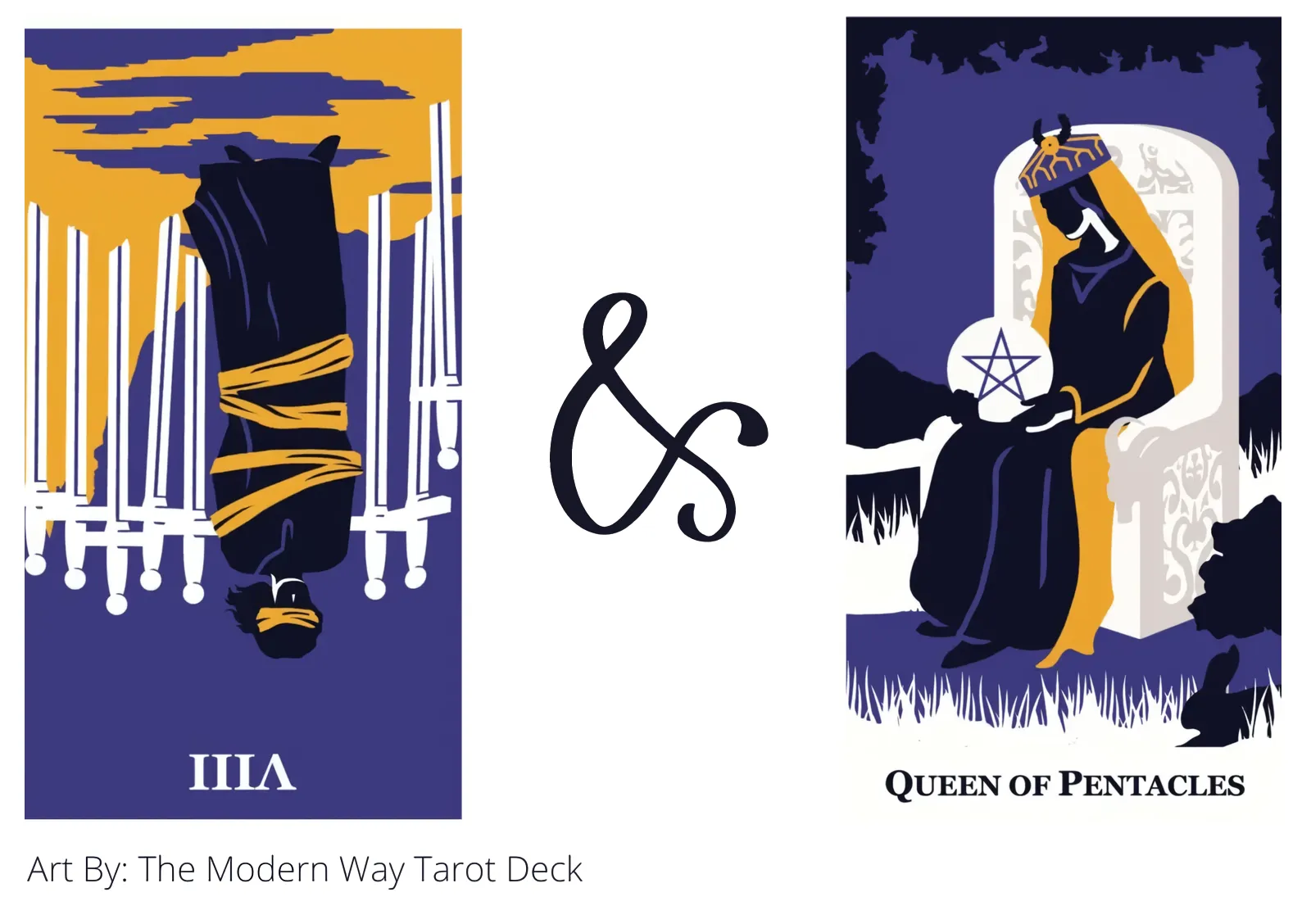 eight of swords reversed and queen of pentacles tarot cards together
