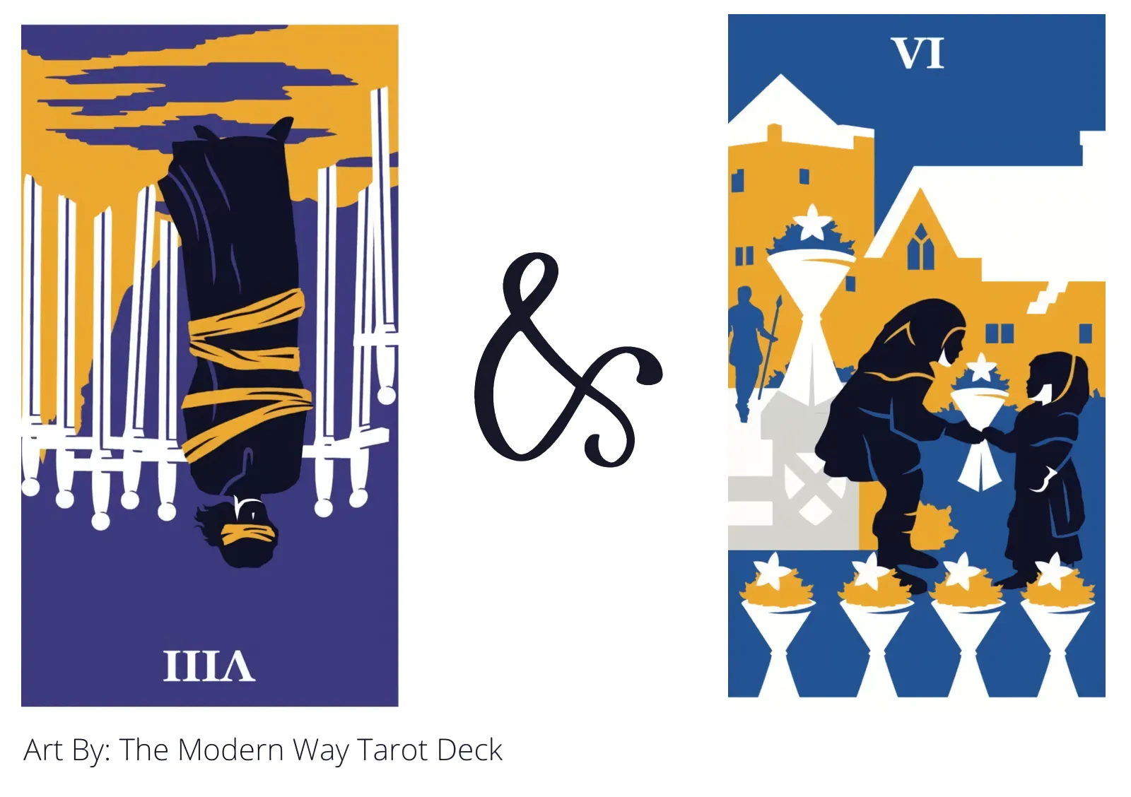 eight of swords reversed and six of cups tarot cards together