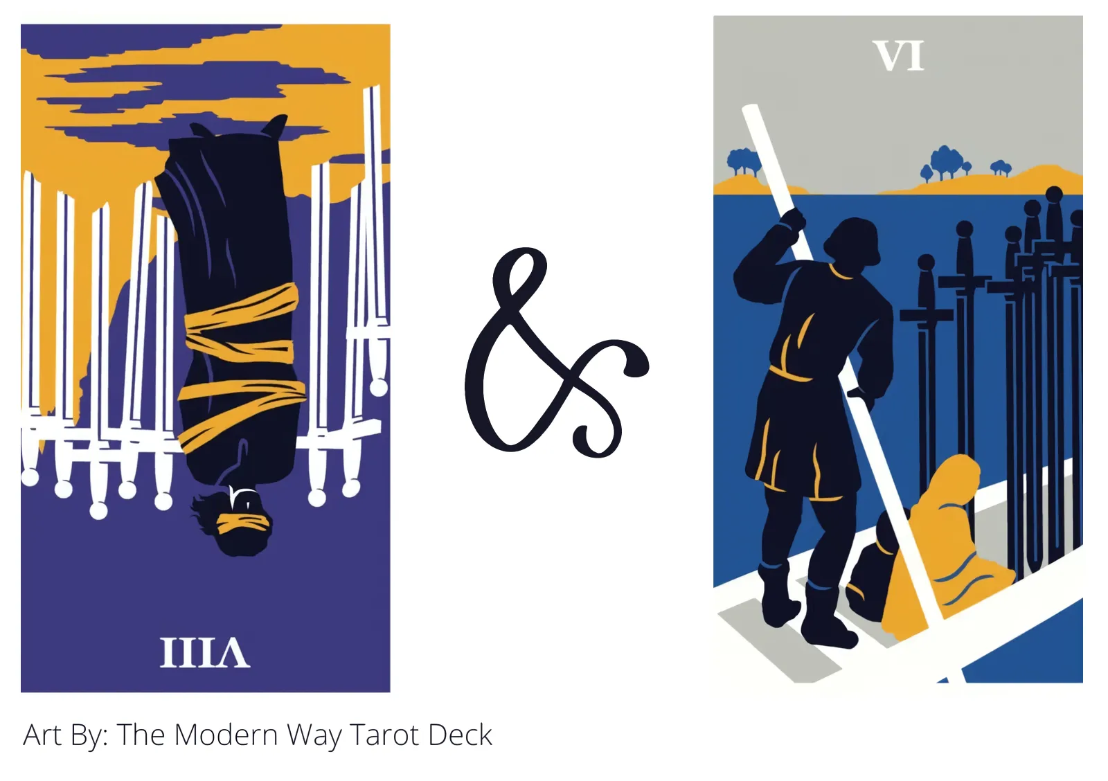 eight of swords reversed and six of swords tarot cards together