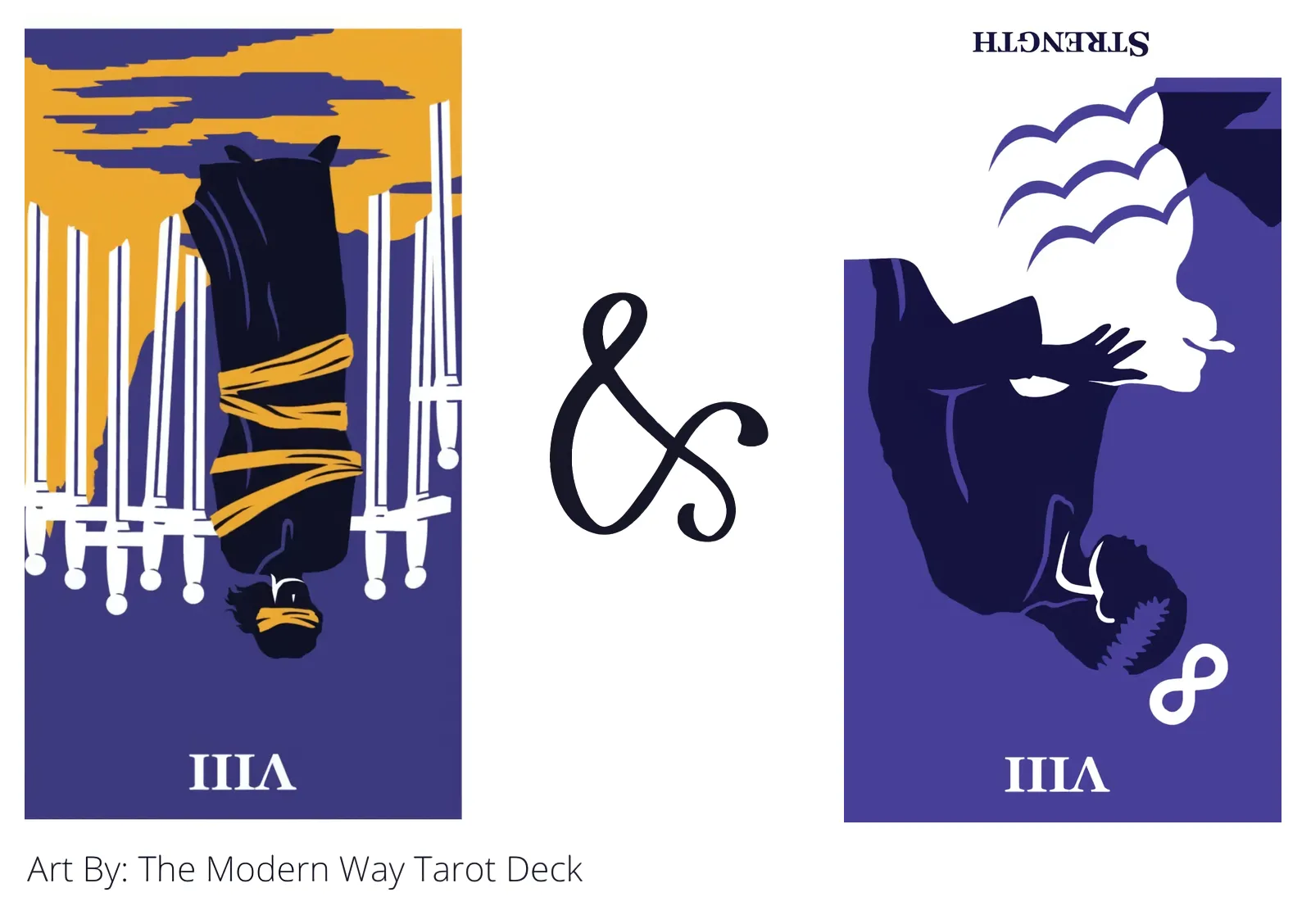 eight of swords reversed and strength reversed tarot cards together