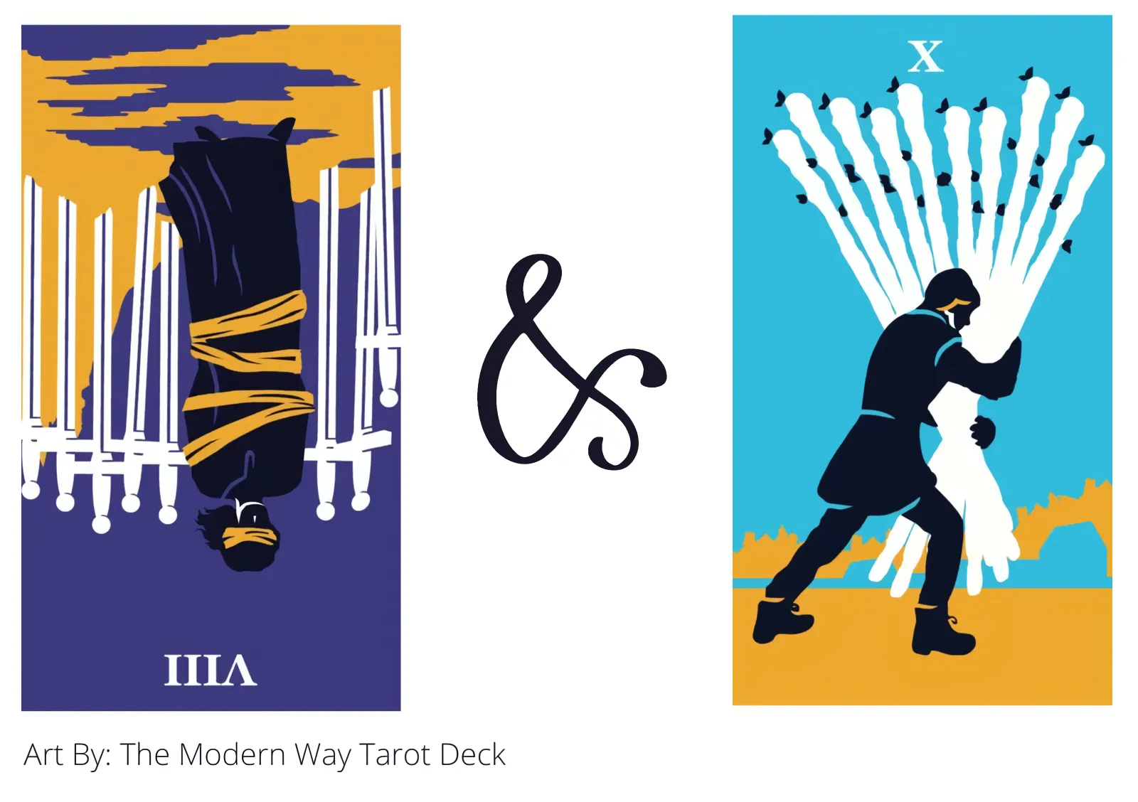 eight of swords reversed and ten of wands tarot cards together