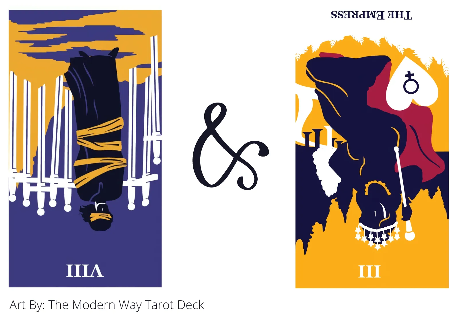 eight of swords reversed and the empress reversed tarot cards together
