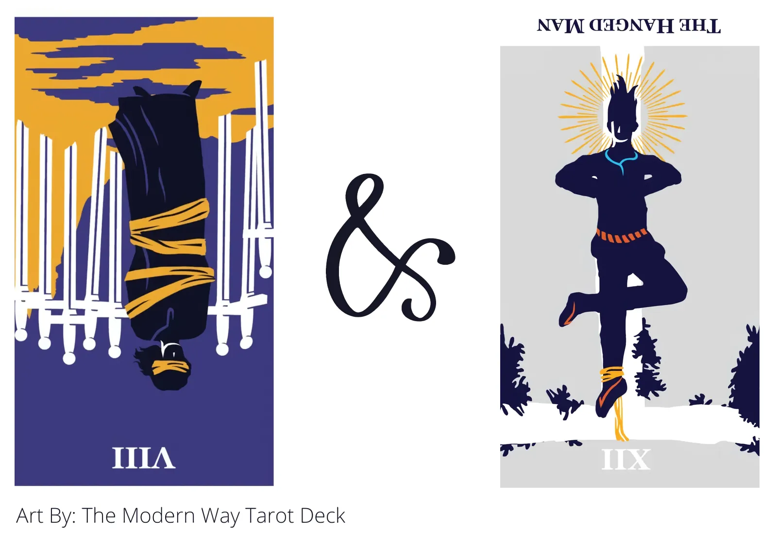 eight of swords reversed and the hanged man reversed tarot cards together