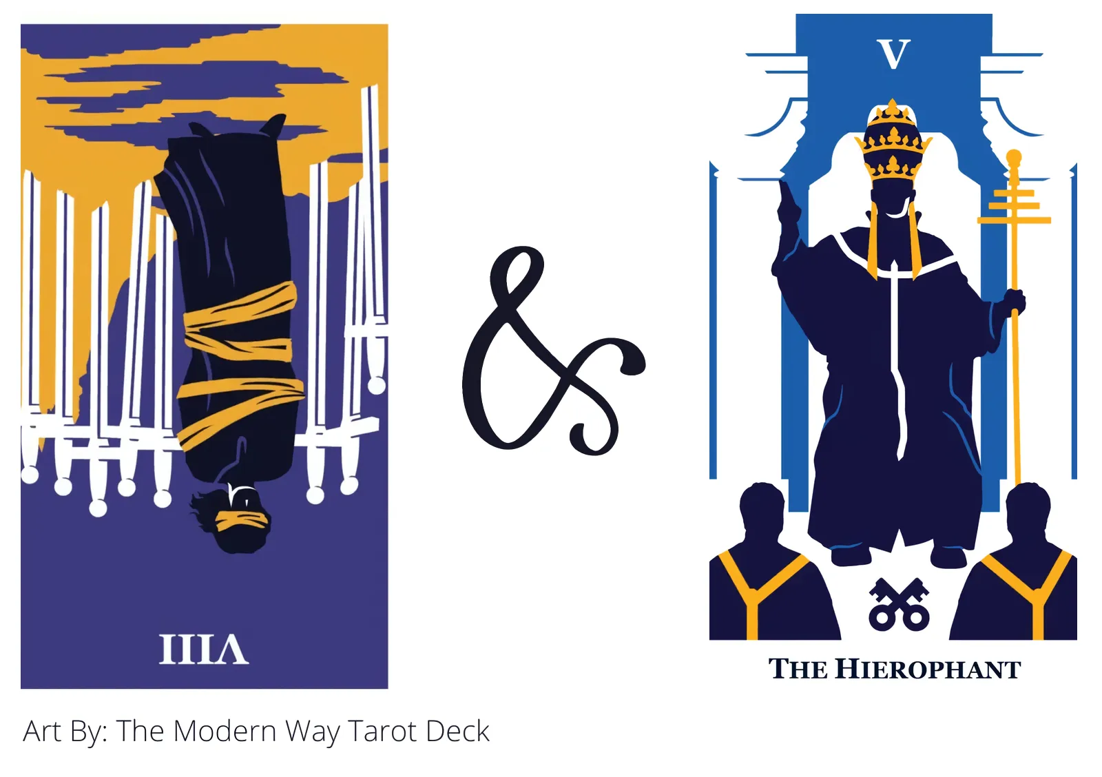 eight of swords reversed and the hierophant tarot cards together