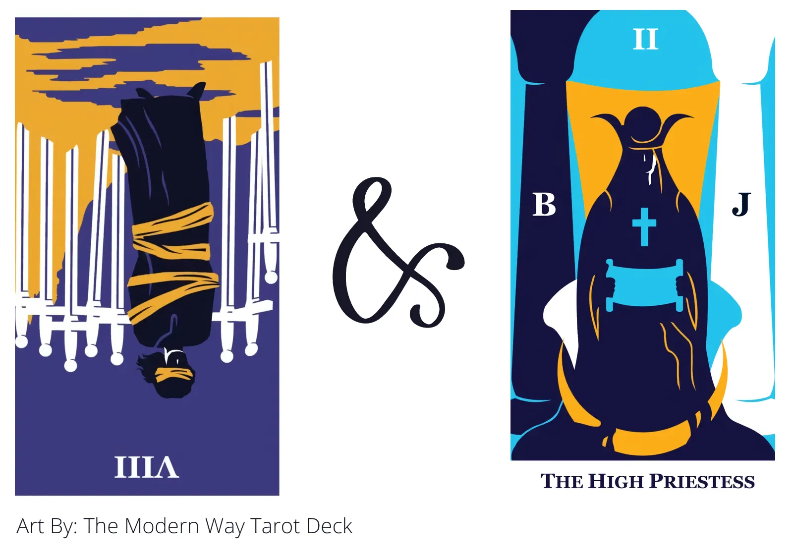 eight of swords reversed and the high priestess tarot cards together