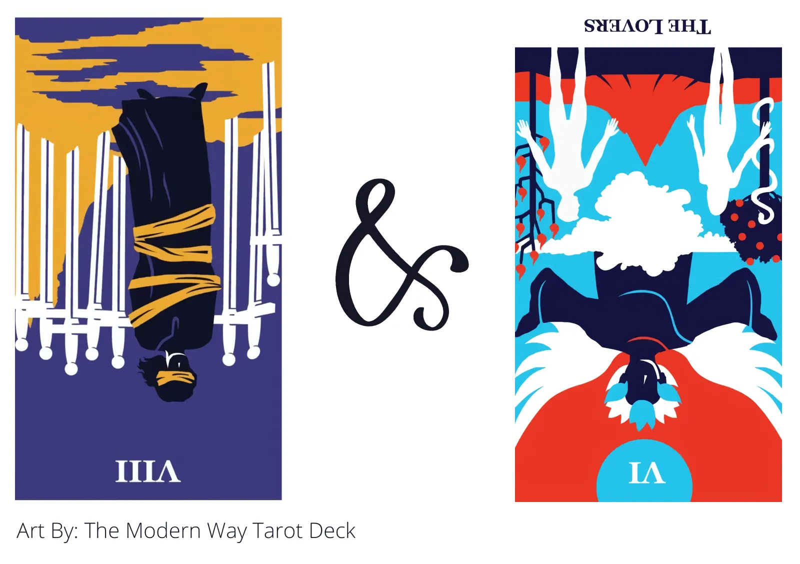 eight of swords reversed and the lovers reversed tarot cards together
