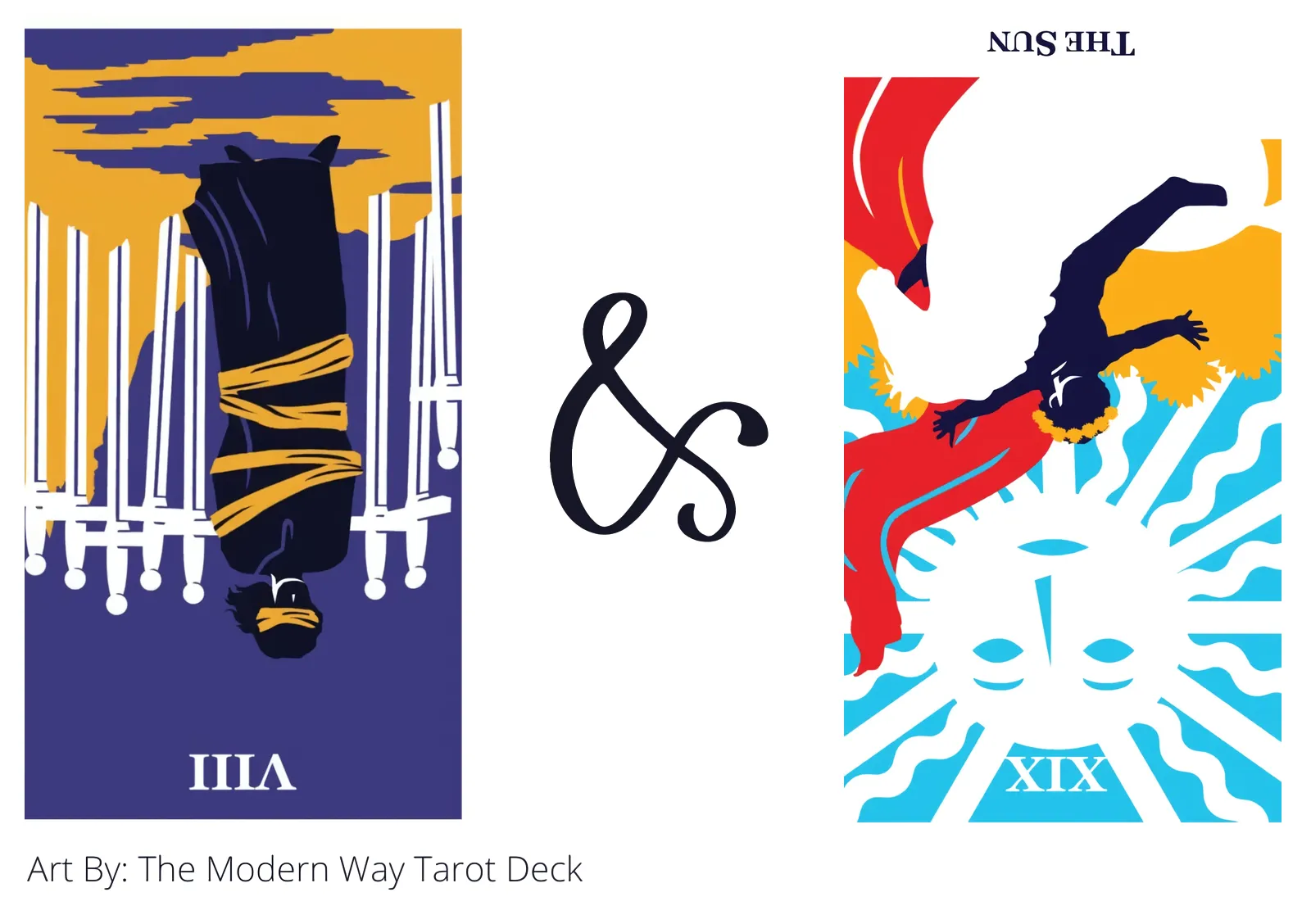 eight of swords reversed and the sun reversed tarot cards together