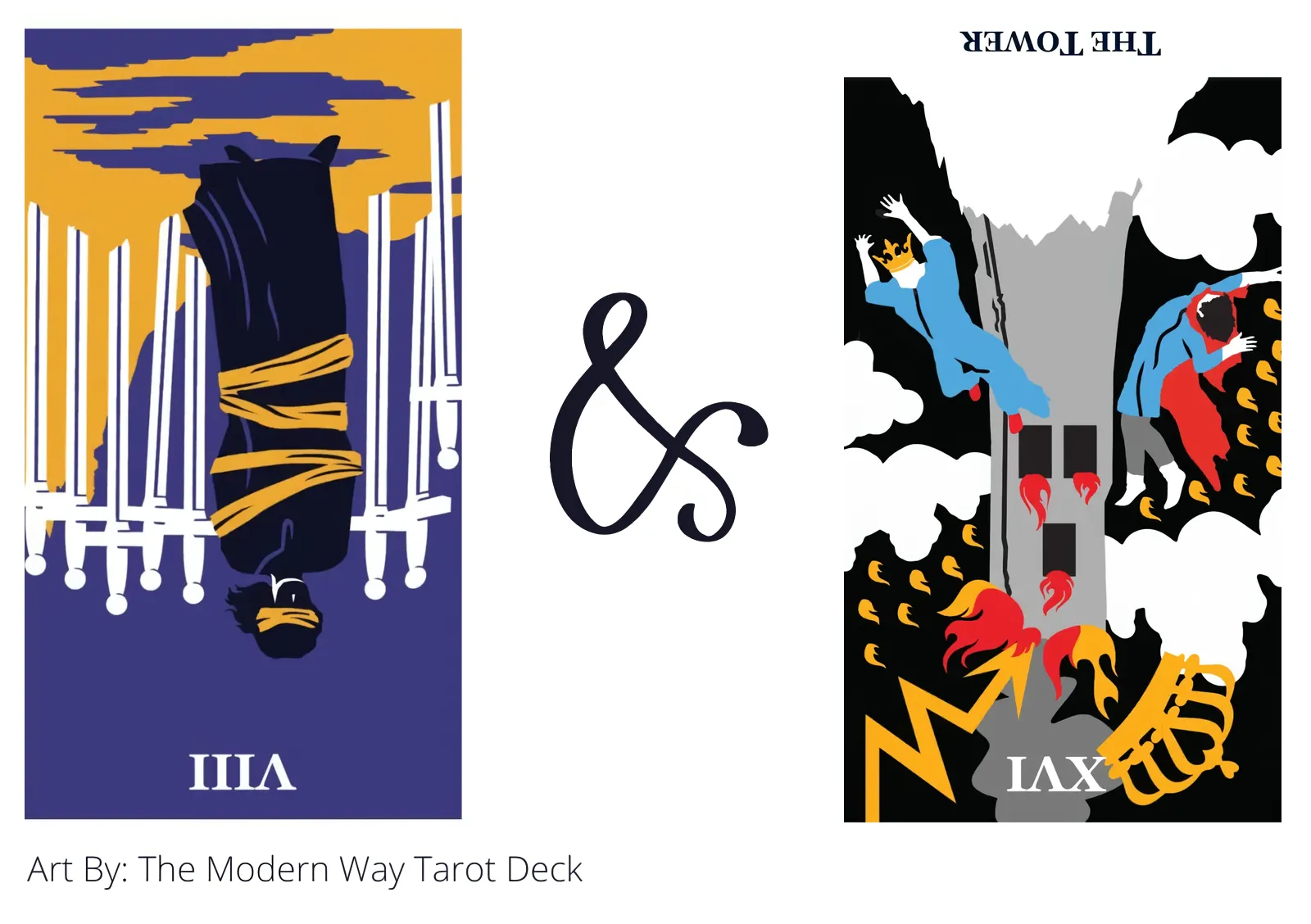 eight of swords reversed and the tower reversed tarot cards together