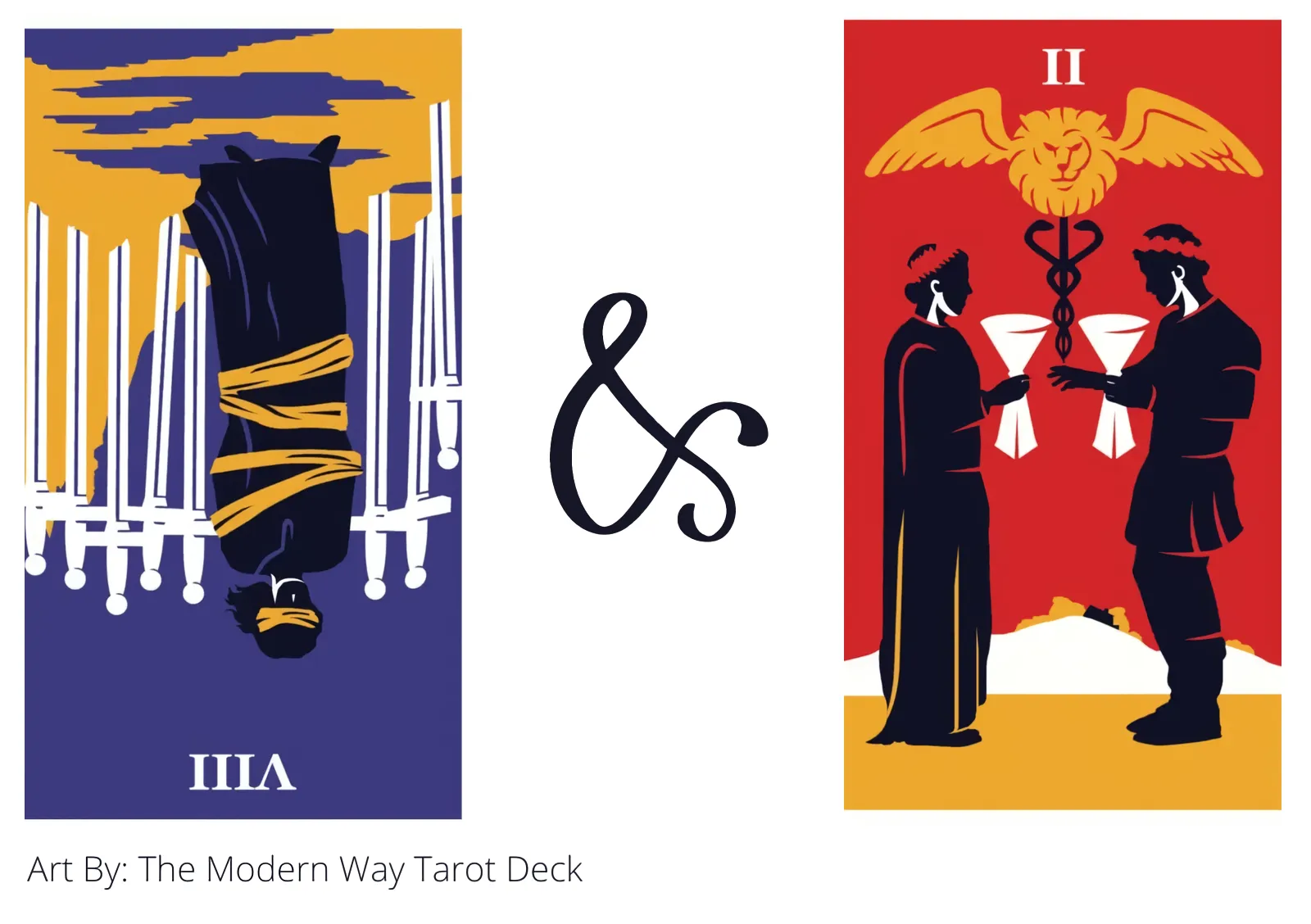 eight of swords reversed and two of cups tarot cards together