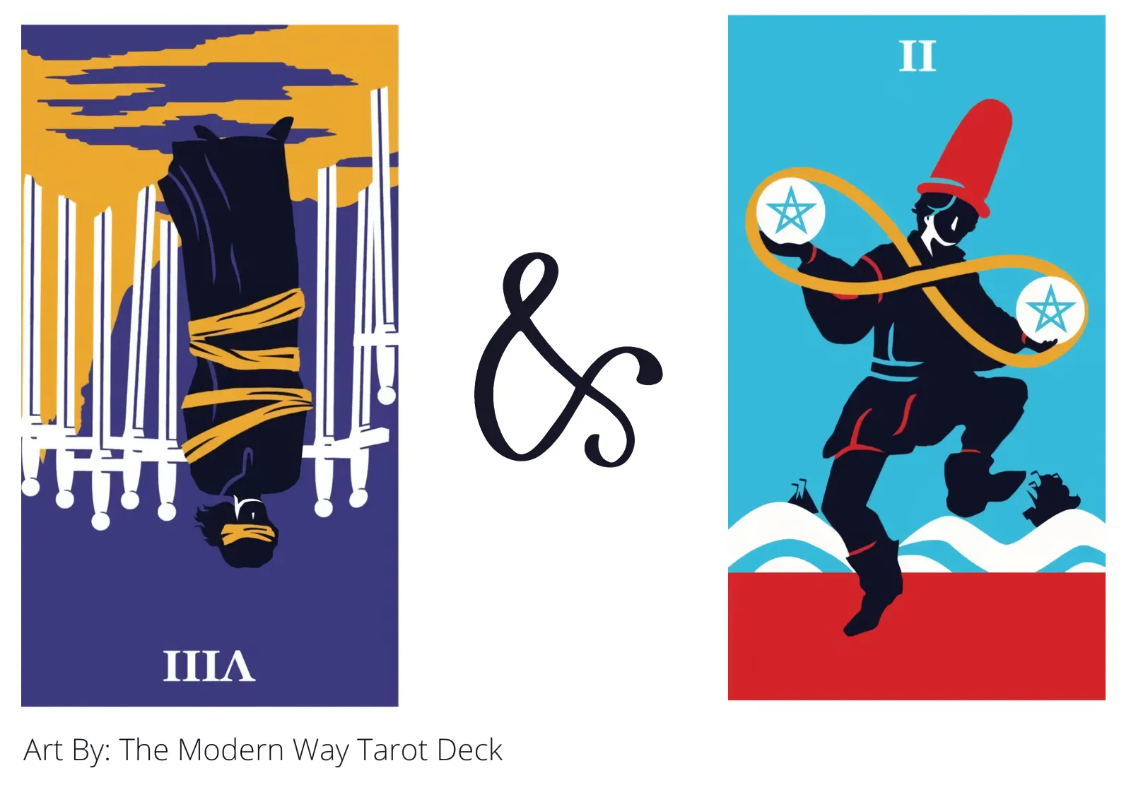 eight of swords reversed and two of pentacles tarot cards together