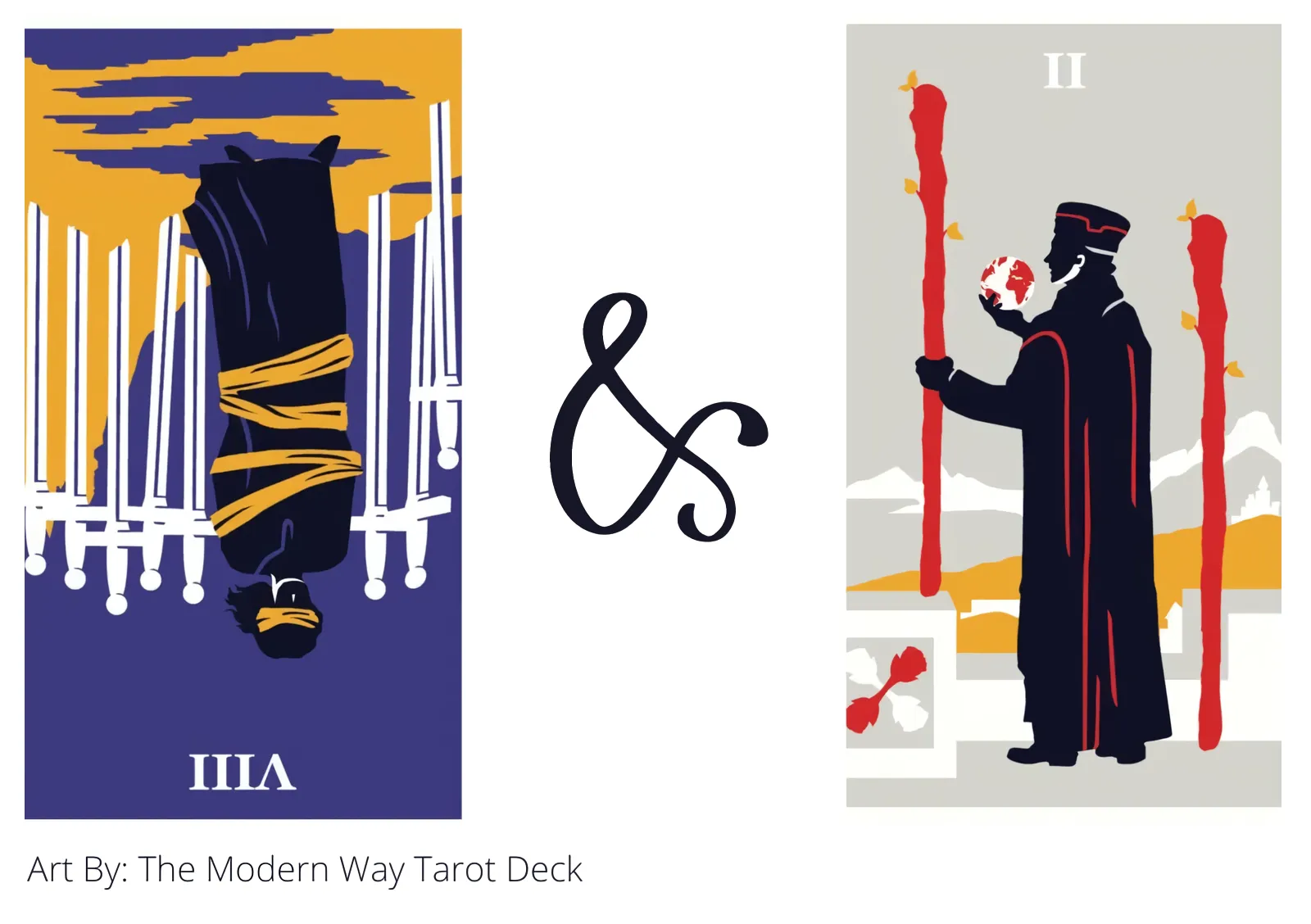 eight of swords reversed and two of wands tarot cards together