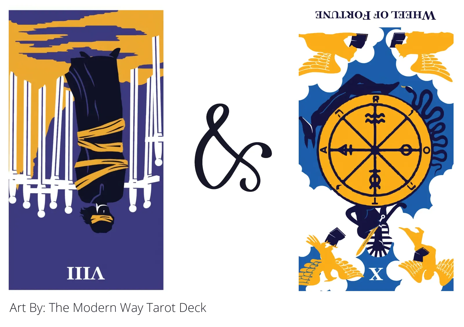eight of swords reversed and wheel of fortune reversed tarot cards together