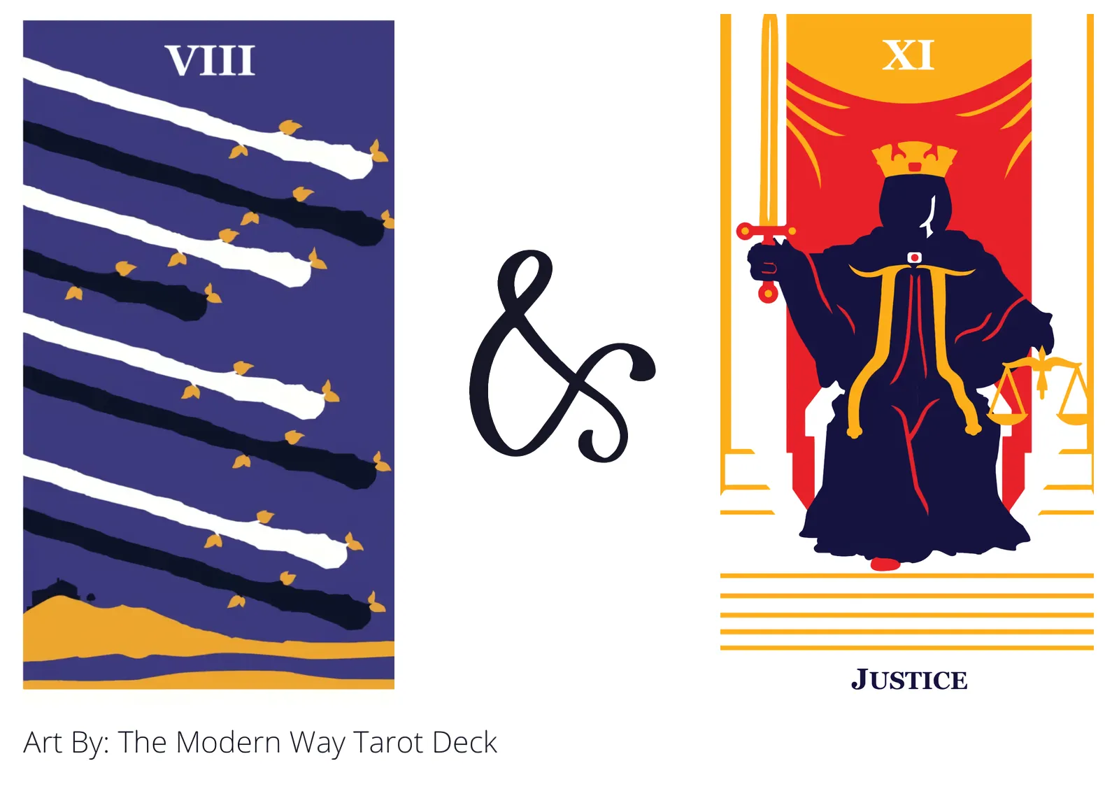 eight of wands and justice tarot cards together