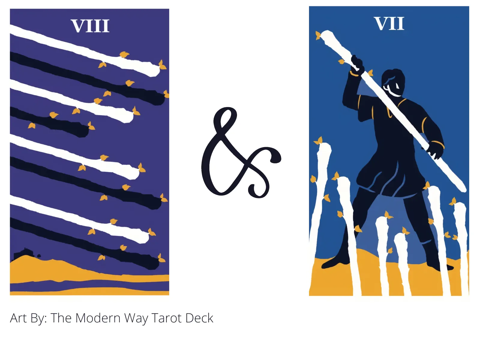eight of wands and seven of wands tarot cards together