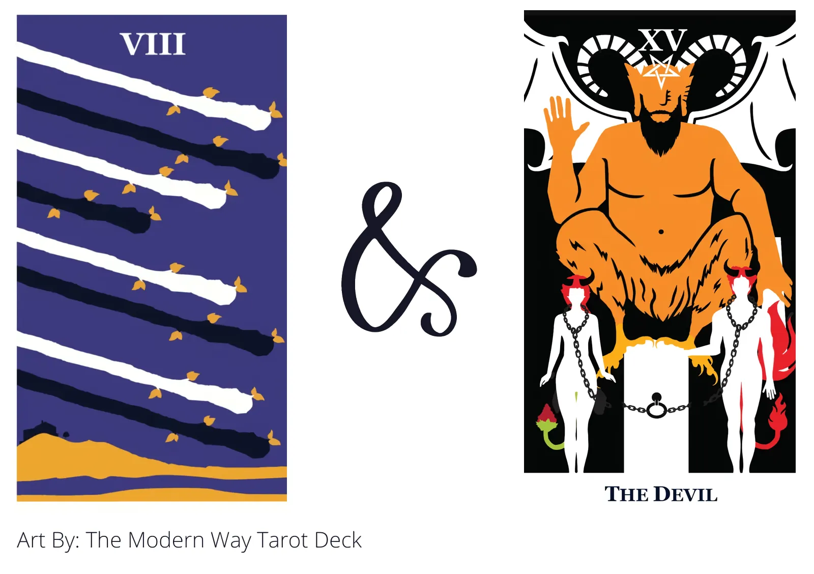 eight of wands and the devil tarot cards together