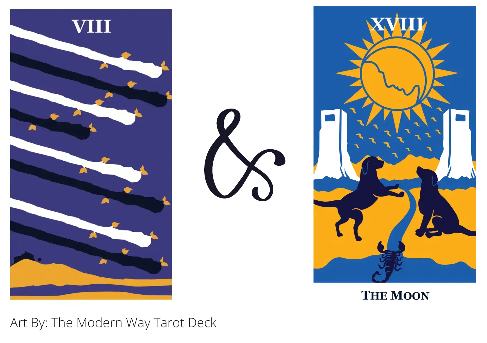 eight of wands and the moon tarot cards together