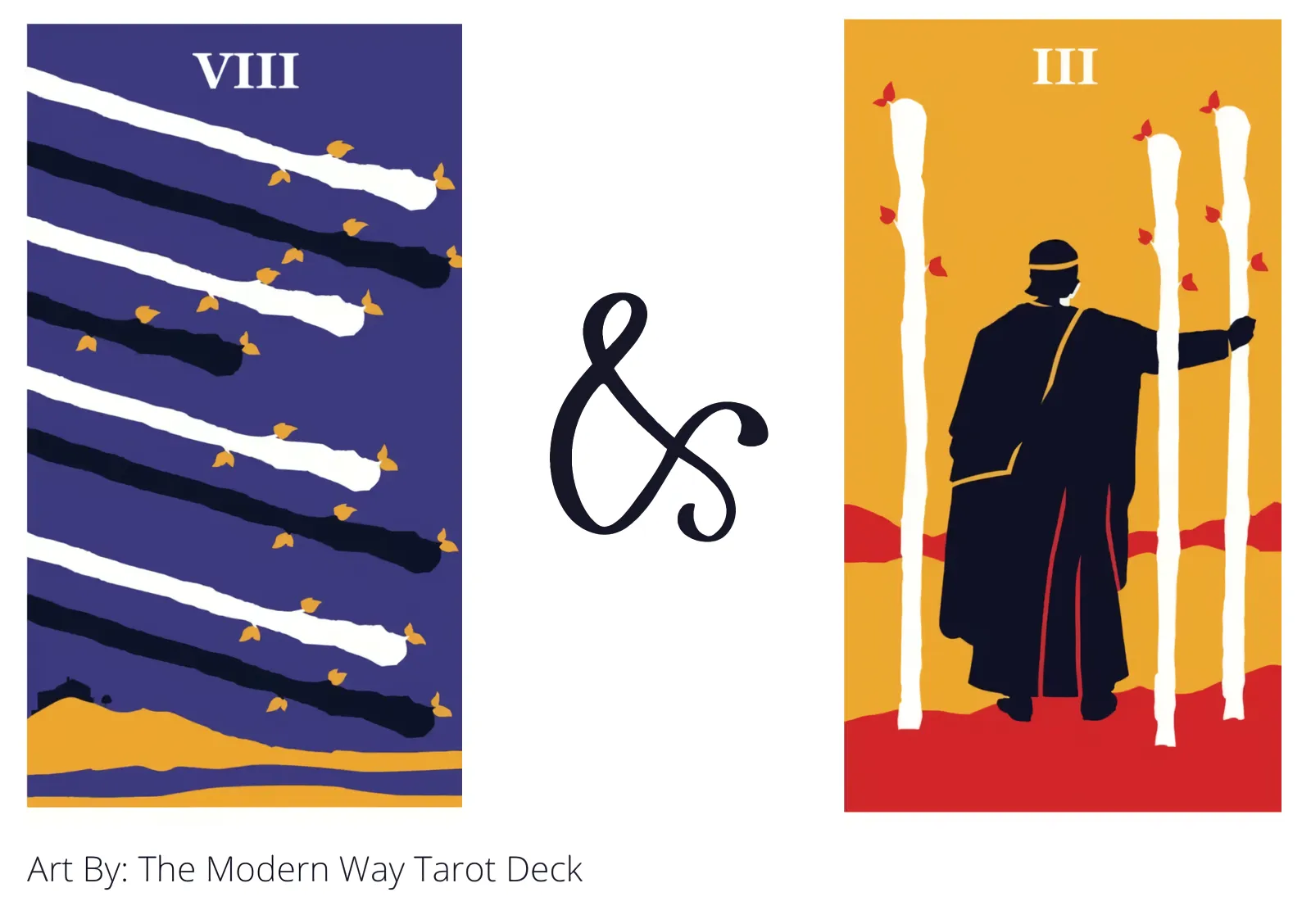eight of wands and three of wands tarot cards together