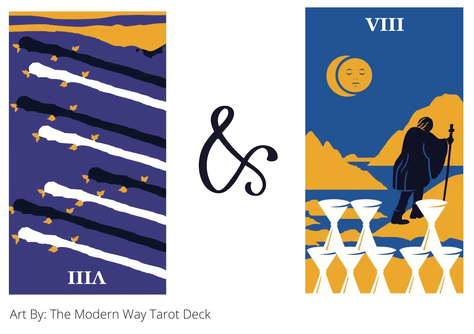eight of wands reversed and eight of cups tarot cards together