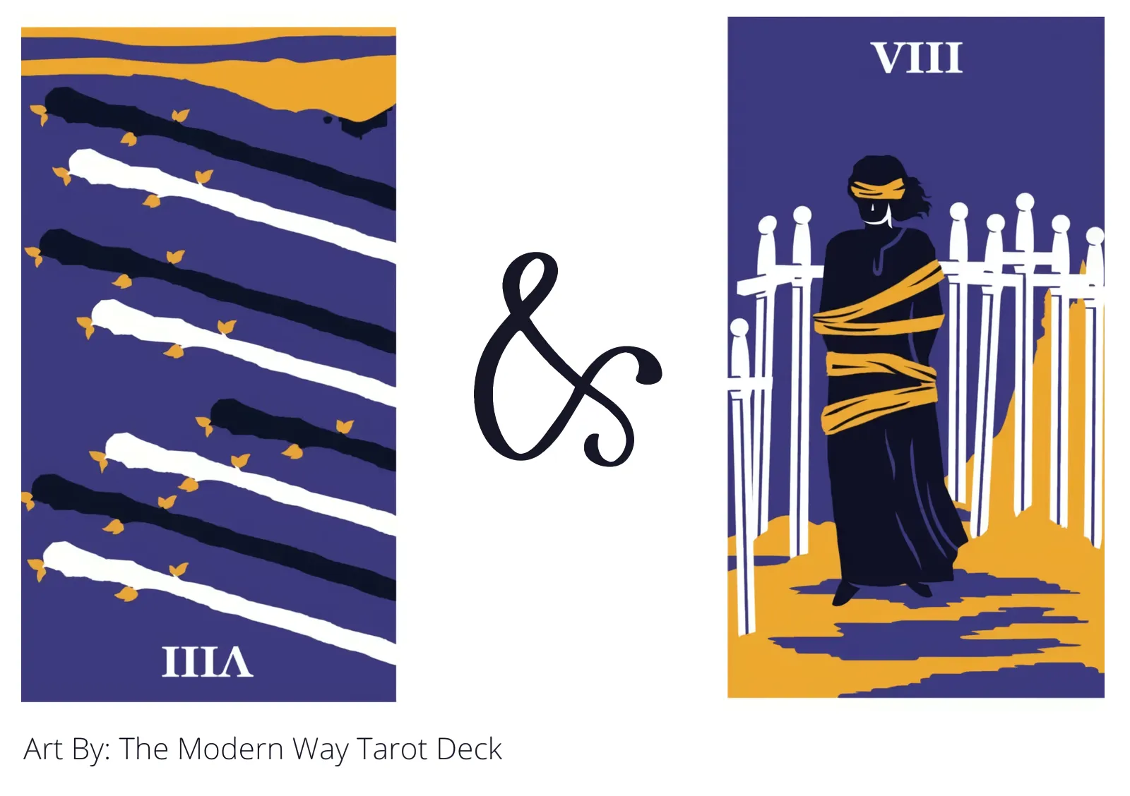 eight of wands reversed and eight of swords tarot cards together
