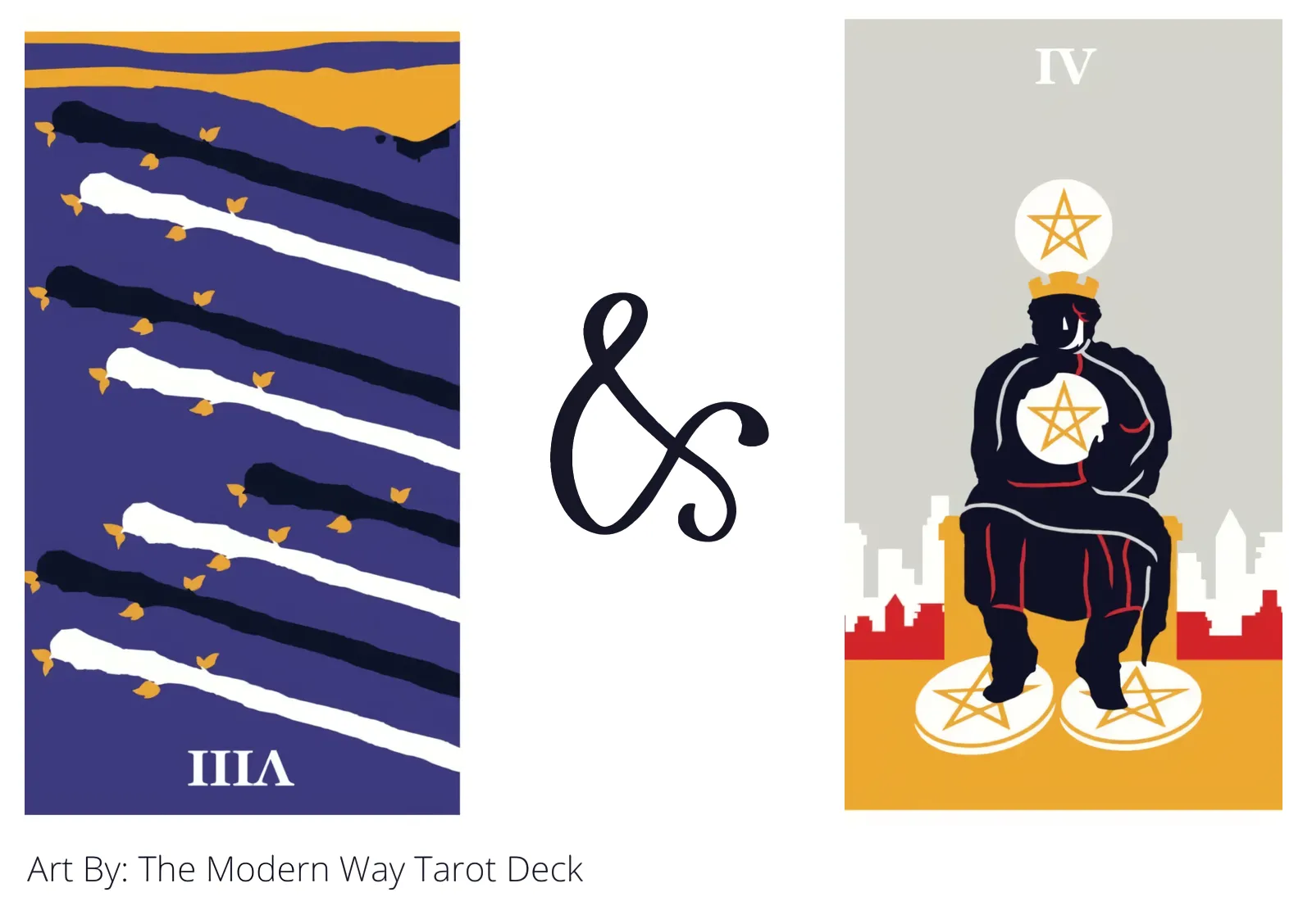 eight of wands reversed and four of pentacles tarot cards together